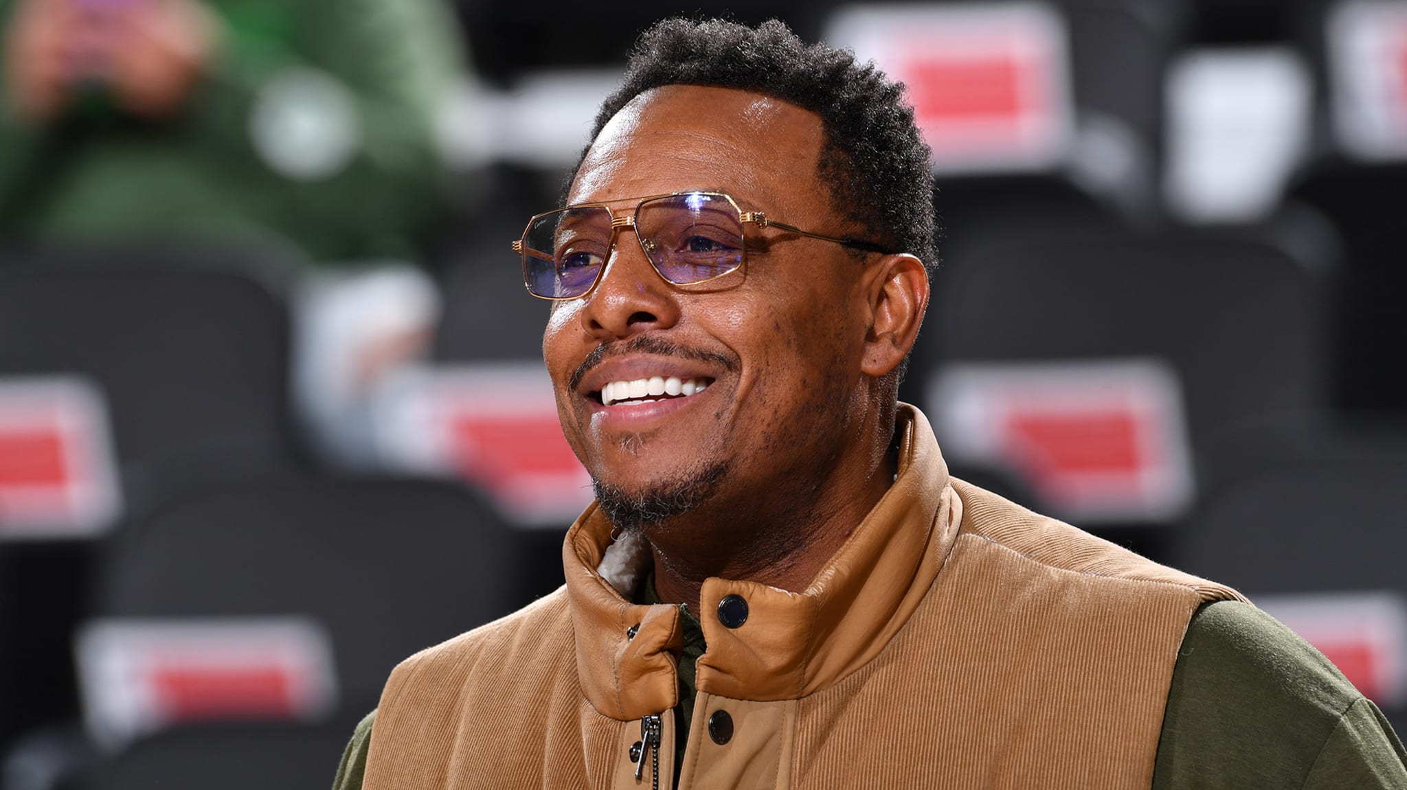 Paul Pierce talks to the media before the game between the Boston Celtics and the LA Clippers on January 22, 2025, at the Intuit Dome in Los Angeles.