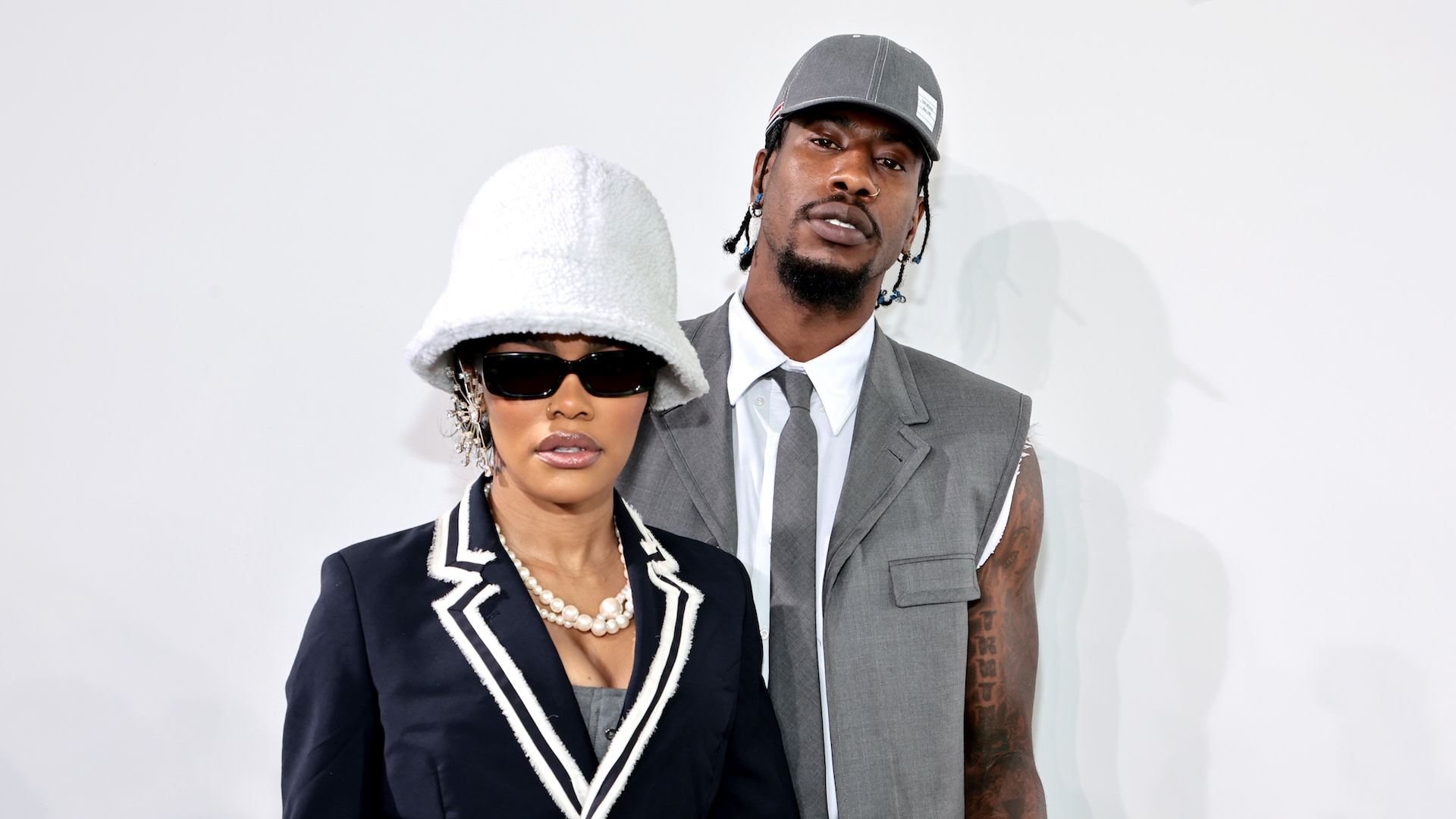 NEW YORK, NEW YORK - APRIL 29: Teyana Taylor and Iman Shumpert attend the Thom Browne Fall 2022 runway show on April 29, 2022 in New York City.