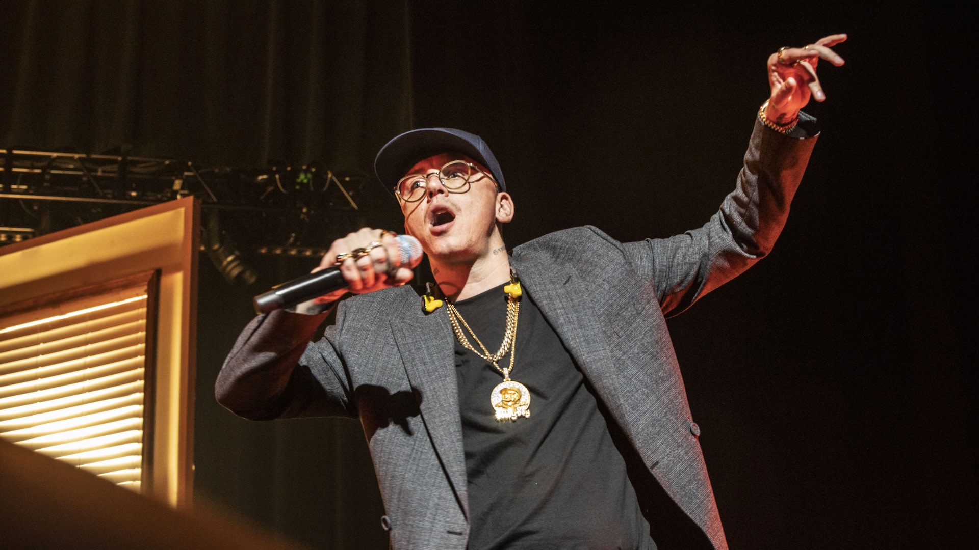 INGLEWOOD, CALIFORNIA - JUNE 28: Logic performs at the YouTube Theater on June 28, 2023 in Inglewood, California.