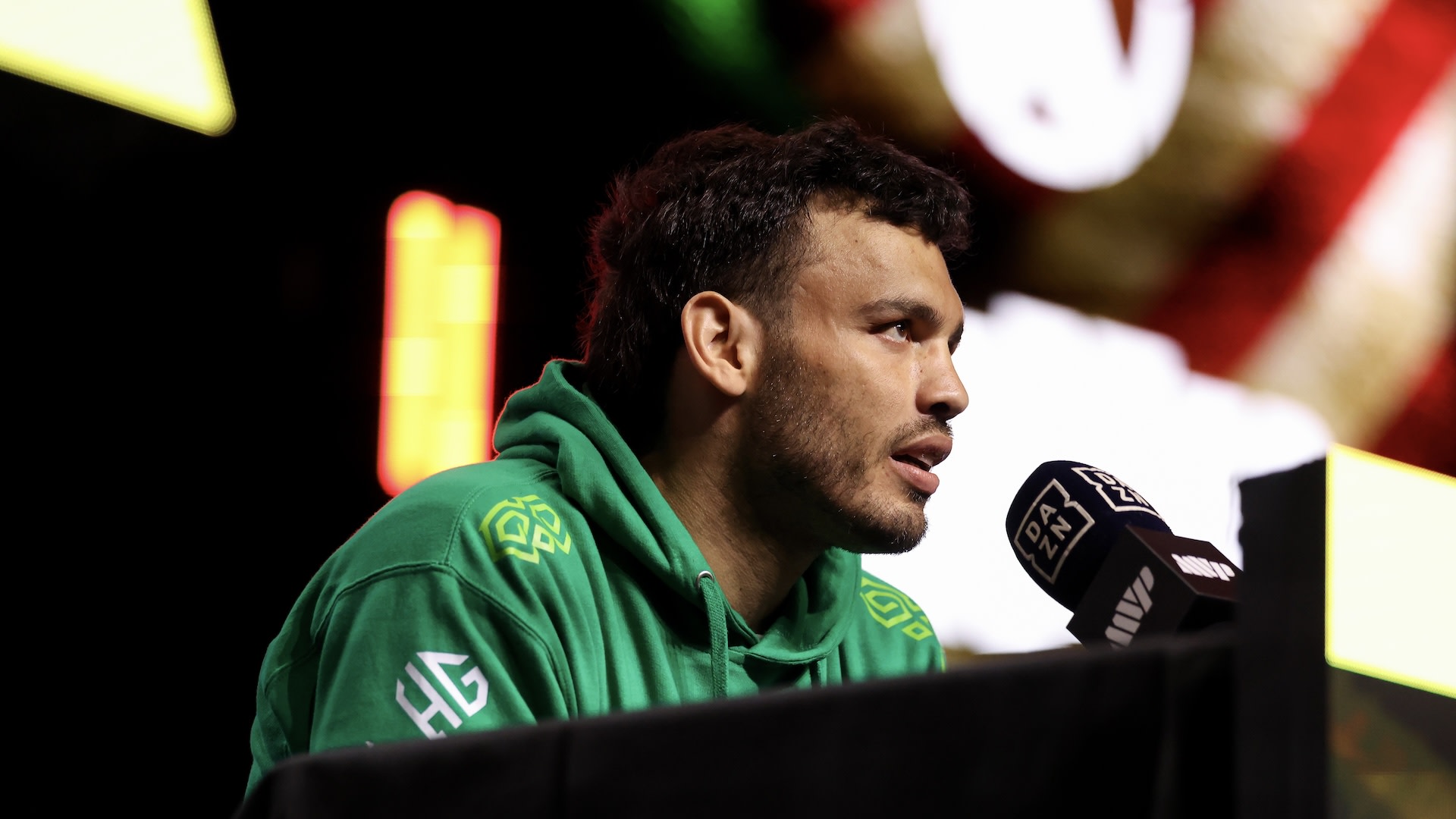 Julio Cesar Chavez Jr speaks during a press conference ahead of his fight against Jake Paul 