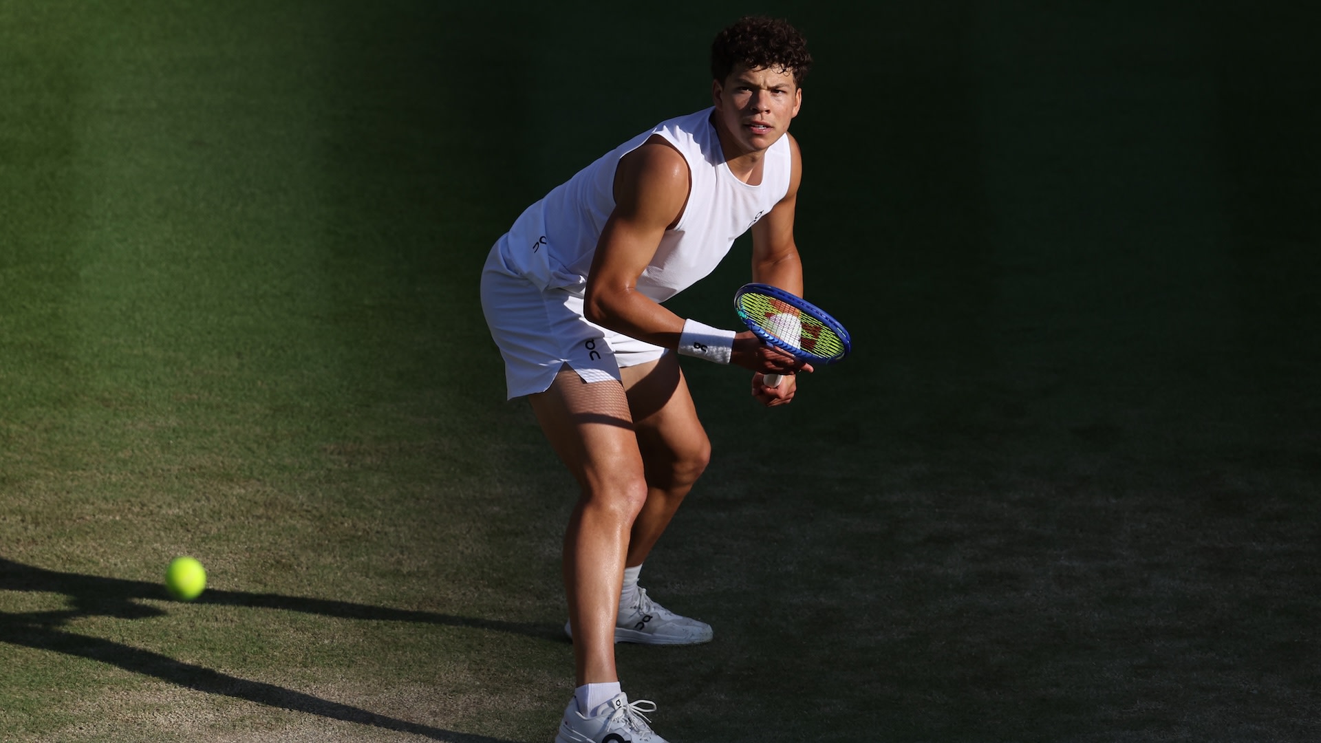 LONDON, ENGLAND - JULY 7: Ben Shelton (USA) [10] during his Gentlemen's Singles Fourth Round match against Lorenzo Sonego (ITA) during day eight of The Championships Wimbledon 2025 at All England Lawn Tennis and Croquet Club on July 7, 2025 in London, England.