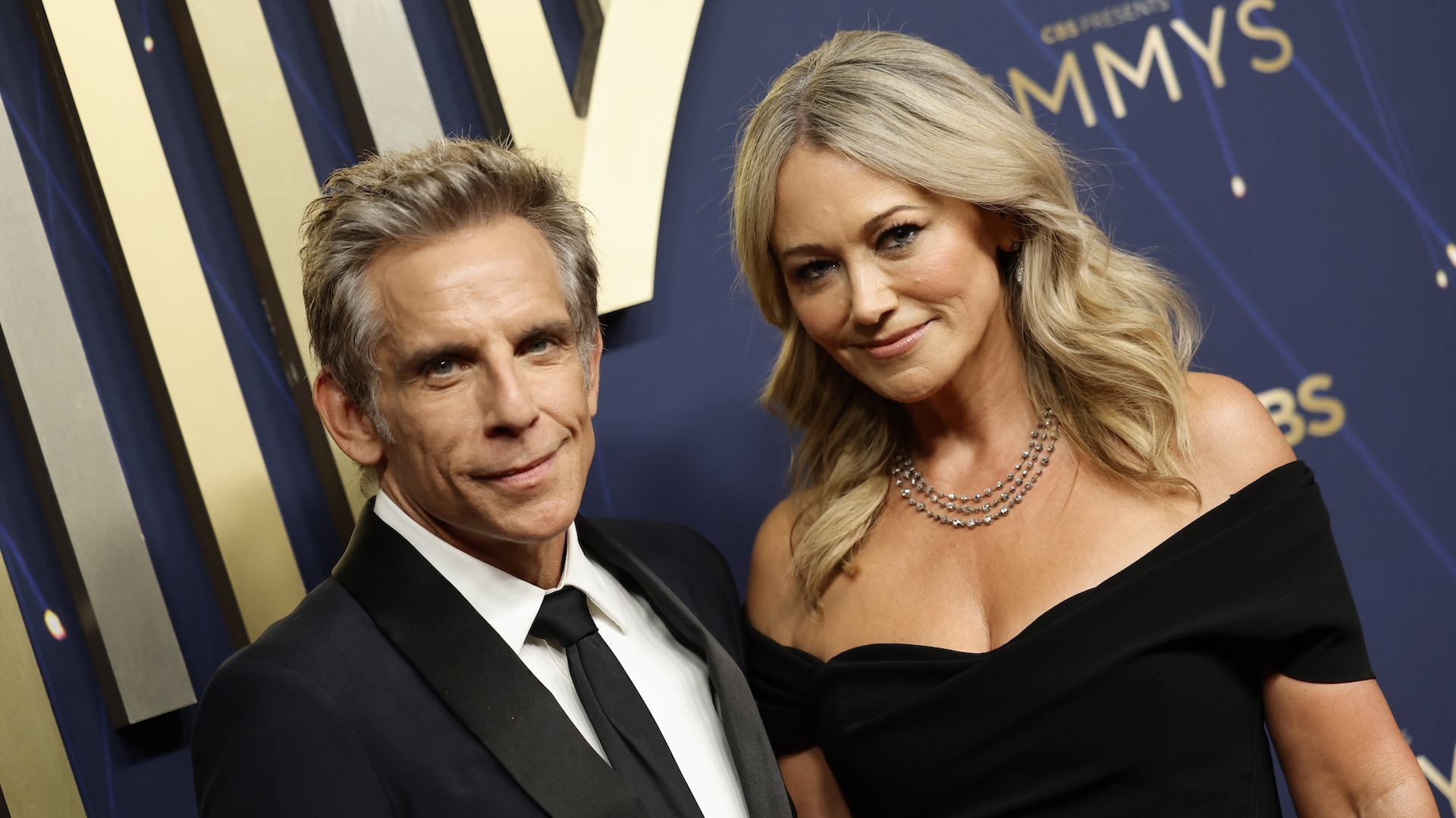 LOS ANGELES, CALIFORNIA - SEPTEMBER 14: (L-R) Ben Stiller and Christine Taylor attend the 77th Primetime Emmy Awards at Peacock Theater on September 14, 2025 in Los Angeles, California.