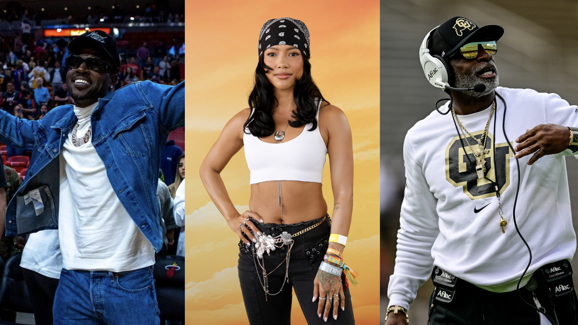 Karrueche Tran at Revolve Festival: The Eighth Annual Fashion, Music and Lifestyle Event on April 12, 2025 in Thermal, California.

Former NFL wide receiver Antonio Brown reacts courtside after the Miami Heat defeated Detroit 105-98 after four quarters of an NBA game at FTX Arena in Downtown Miami, Florida, on Tuesday, March 15, 2022.

BOULDER, CO - APRIL 19: Head coach Deion Sanders of the Colorado Buffaloes walks on the field during the Black and Gold Spring Game at Folsom Field on April 19, 2025 in Boulder, Colorado. 