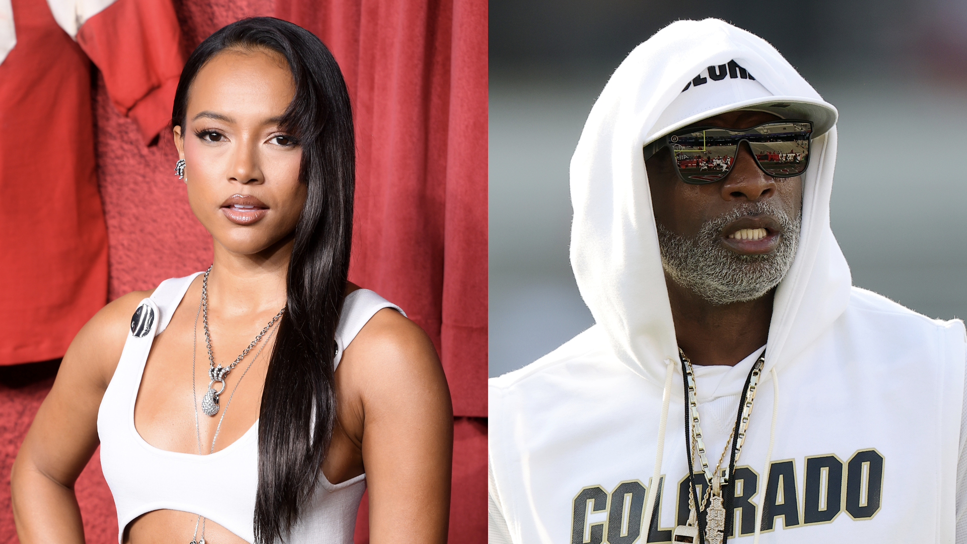 (L-R) Karrueche Tran and Deion Sanders.