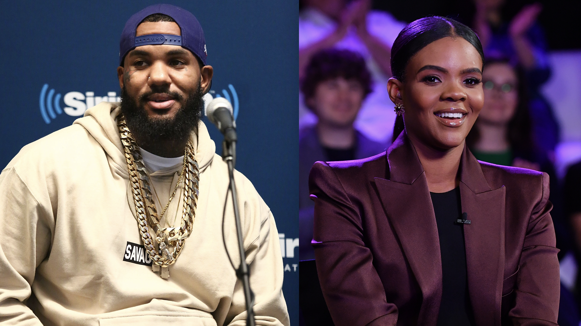 NEW YORK, NY - SEPTEMBER 21: (EXCLUSIVE COVERAGE) Rapper The Game visits the SiriusXM Studios on September 21, 2016 in New York City. 

NASHVILLE, TENNESSEE - MAY 03: Candace Owens is seen on set of "Candace" on May 03, 2022 in Nashville, Tennessee. The show will air on May 03, 2022.
