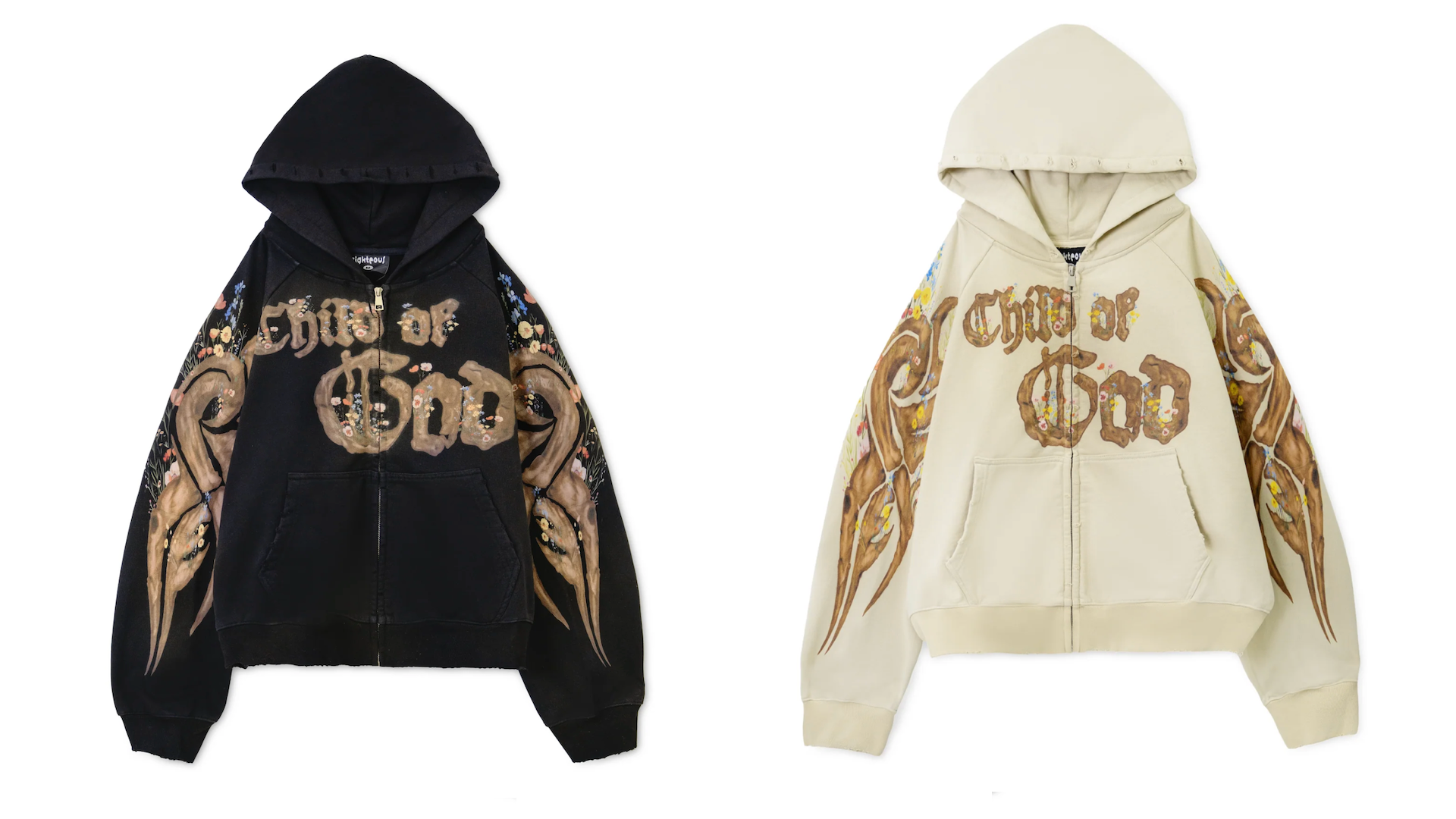 We Are Righteous Child of God Zip Up in Black and Apricot: How to Buy