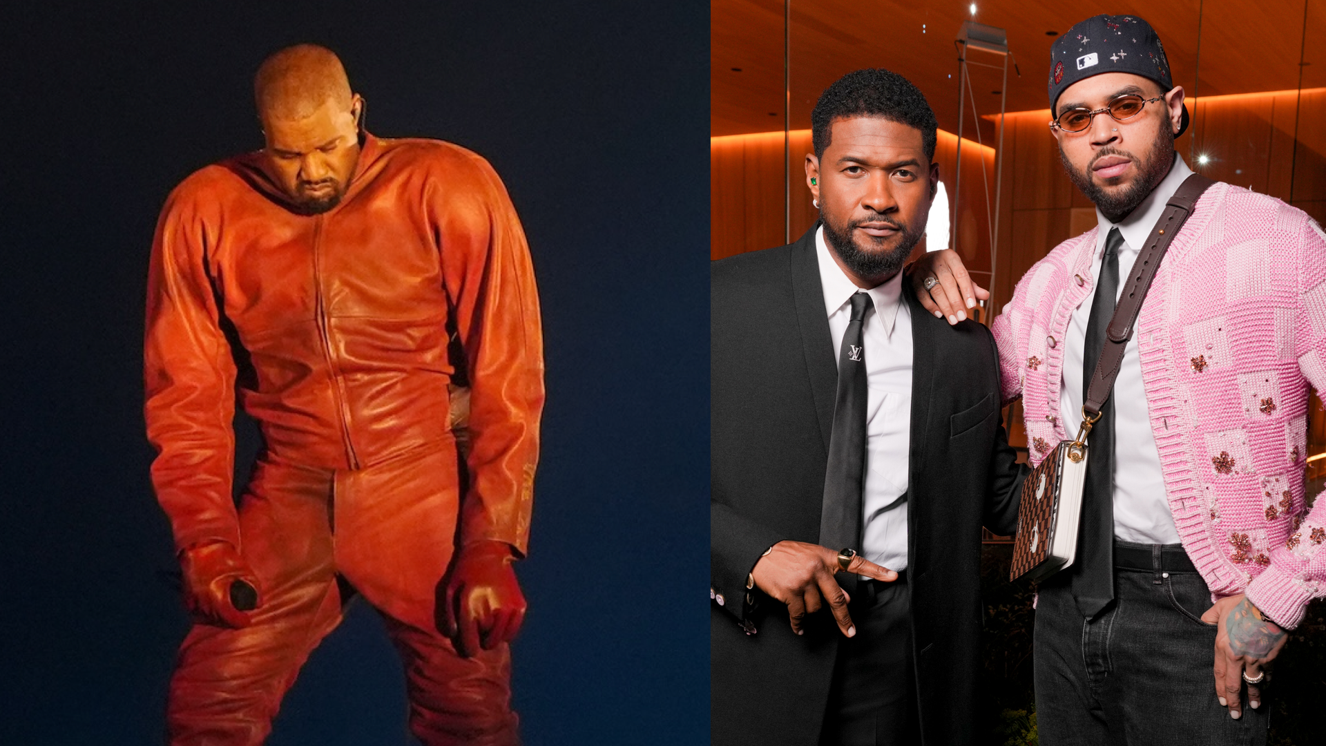 (L-R) Kanye West, Usher and Chris Brown.