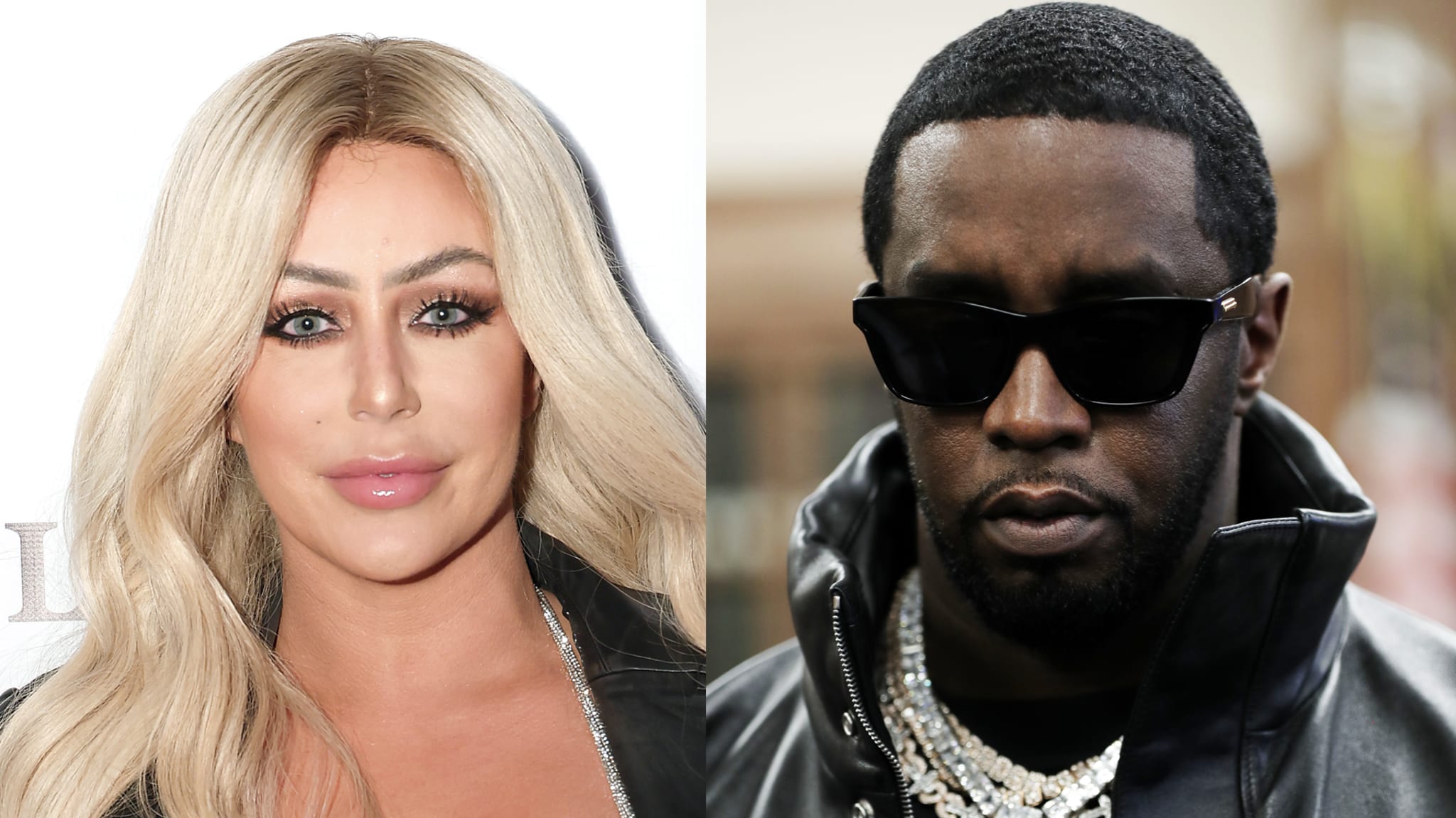 (L) Aubrey O'Day attends Josh McBride's birthday celebration at Somewhere Nowhere NYC on September 07, 2023 in New York City. (R) Sean "Diddy" Combs attends Sean "Diddy" Combs Fulfills $1 Million Pledge To Howard University At Howard Homecoming – Yardfest at Howard University on October 20, 2023 in Washington, DC.