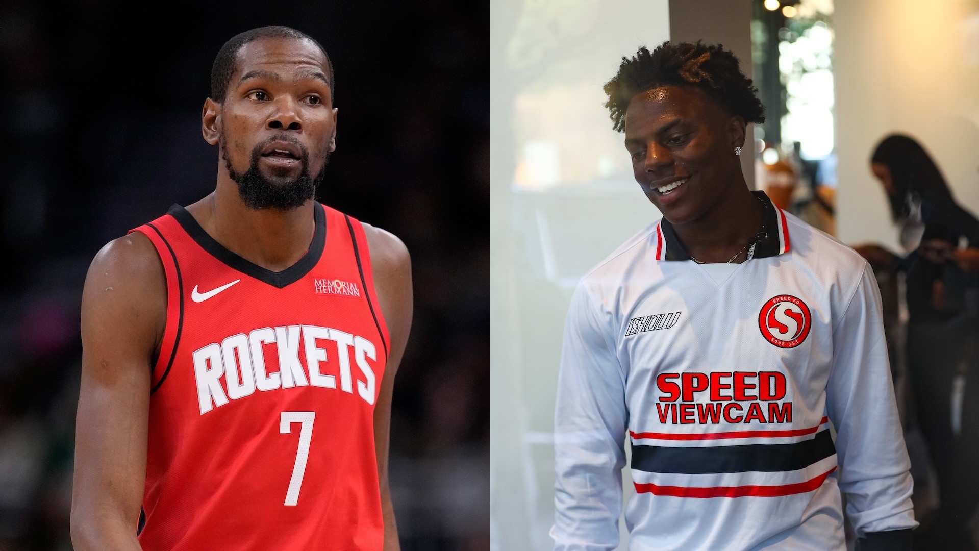 Split image of Kevin Durant and iShowSpeed.