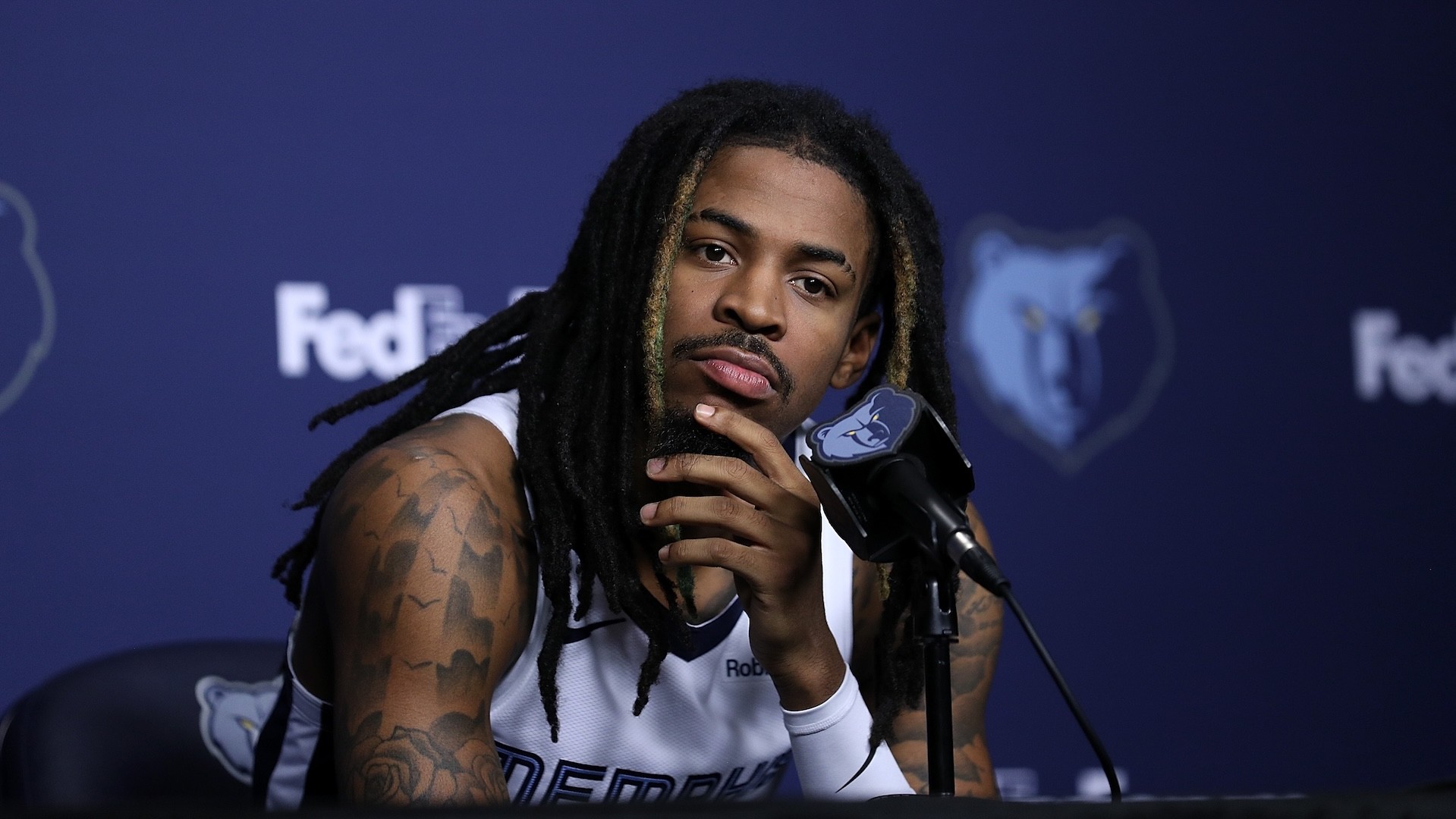 Ja Morant speaks at a news conference during the Memphis Grizzlies Media Day.