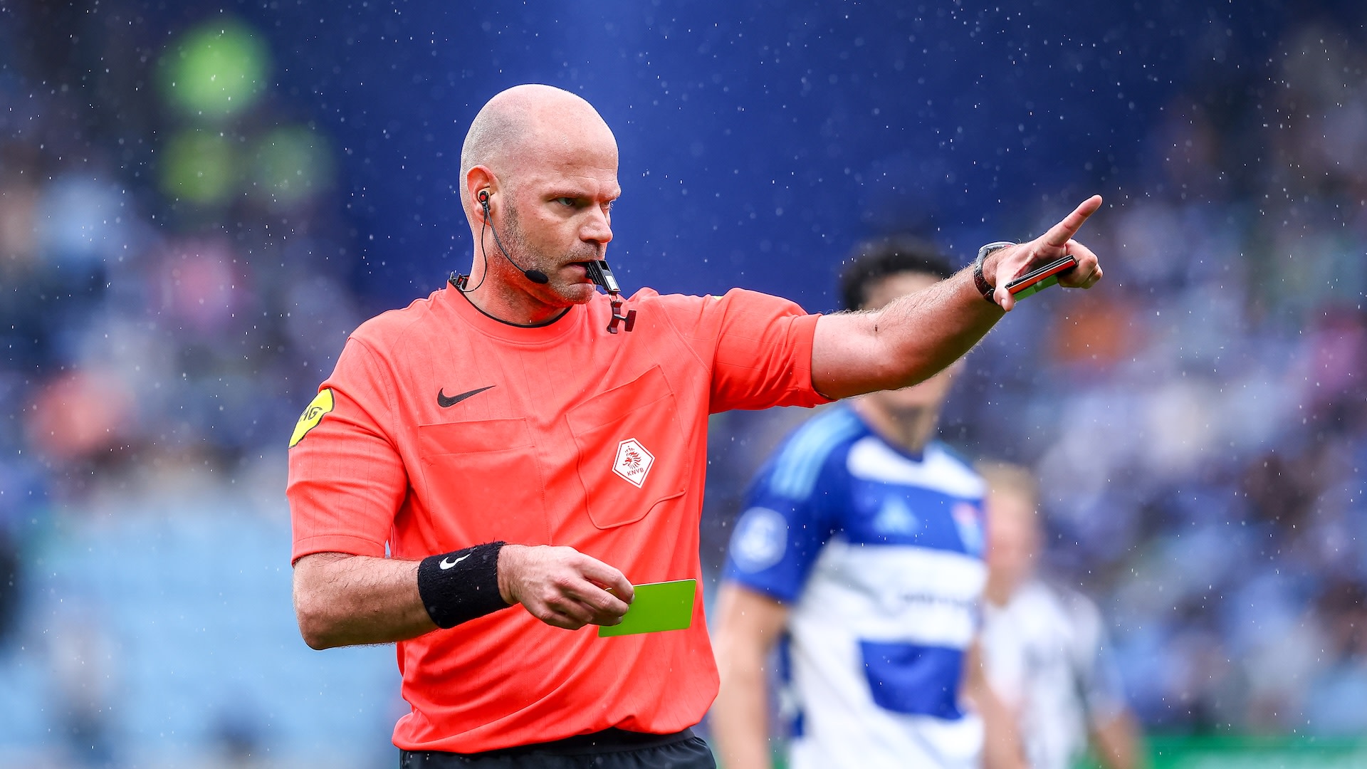 Rob Dieperink shows the yellow card during the Dutch Eredivisie match between PEC Zwolle and Heracles Almelo.