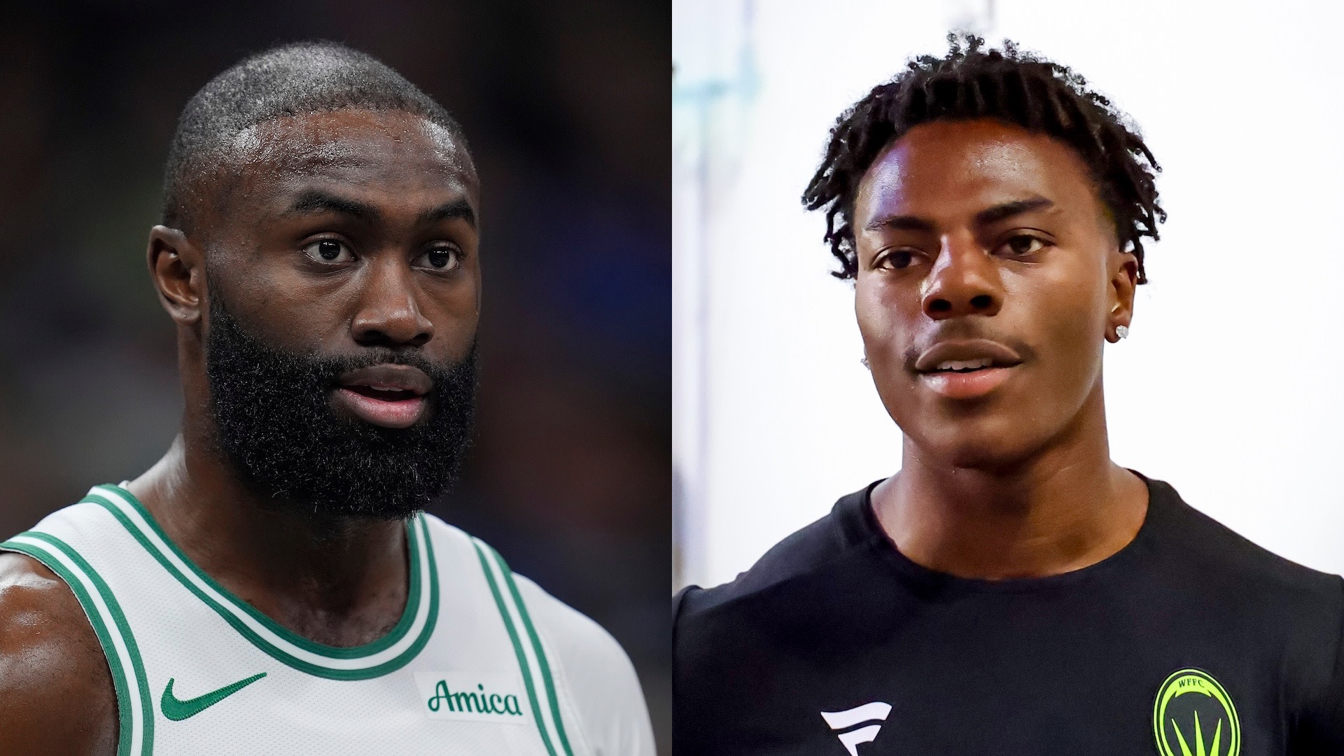 Split image of Jaylen Brown and iShowSpeed.