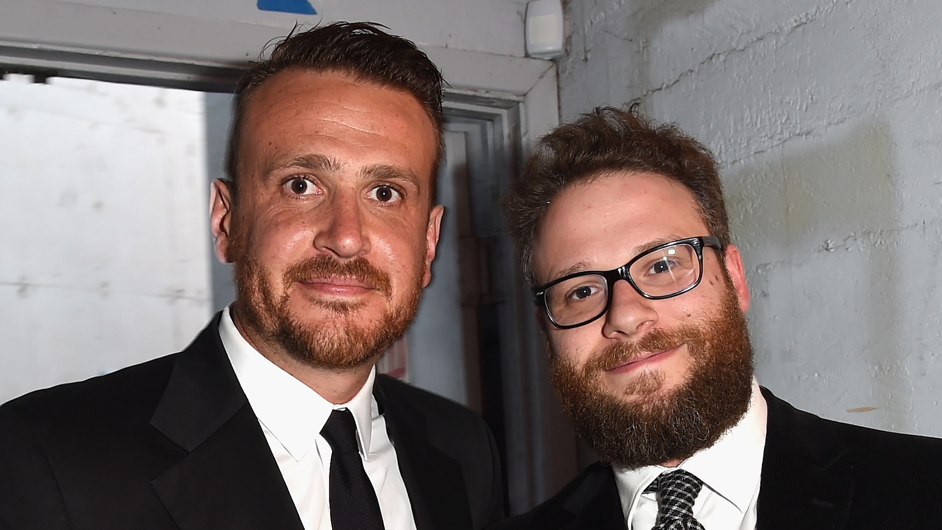 Jason Segel and Seth Rogen pose backstage during the 2015 TV Land Awards.