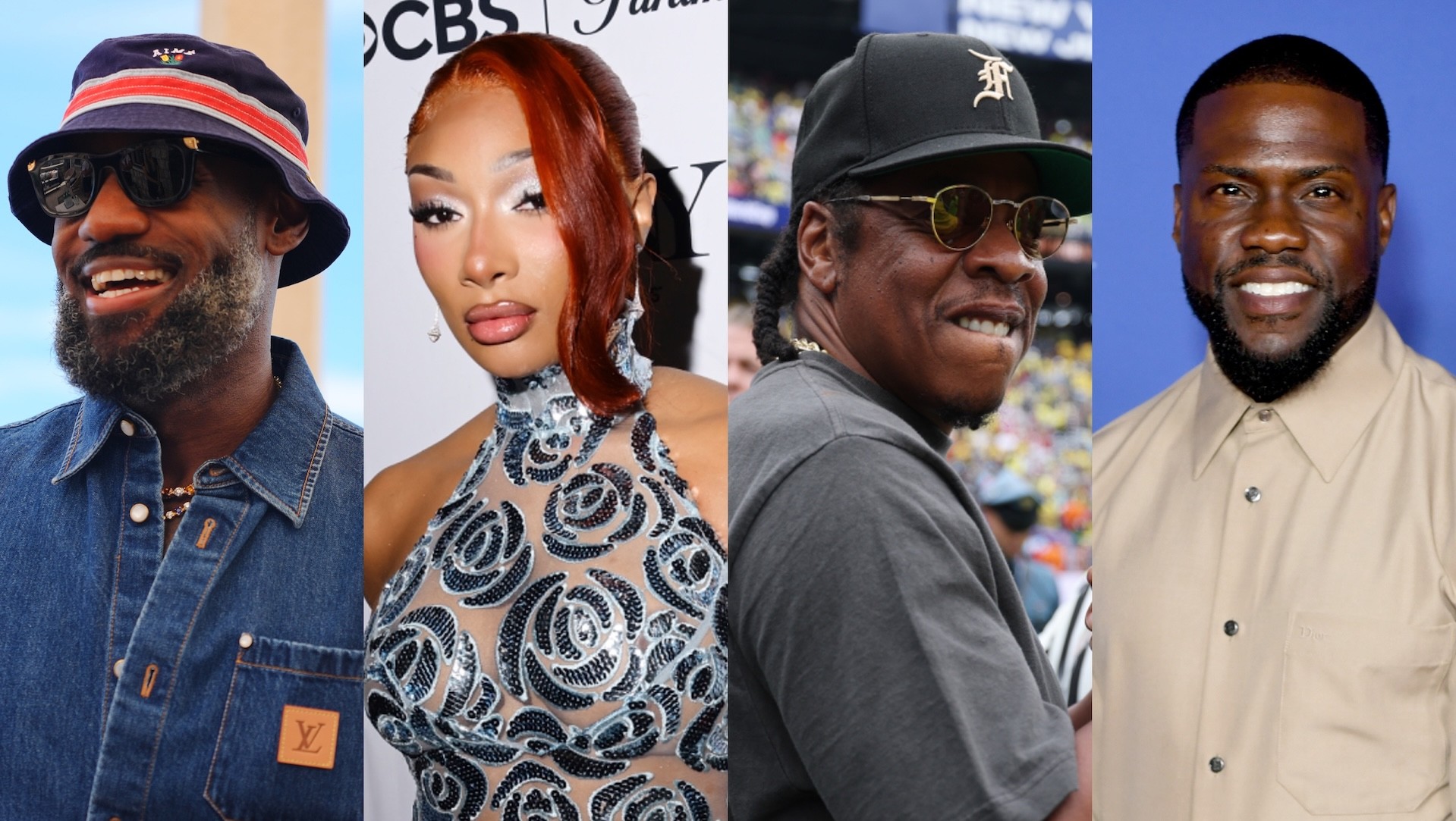 (L-R) LeBron James, Megan Thee Stallion, Jay-Z and Kevin Hart.
