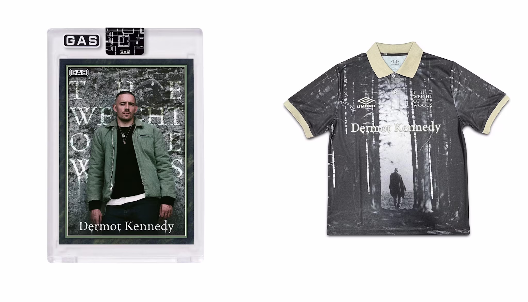 A card featuring Dermot Kennedy and a shirt with a forest design and his name.