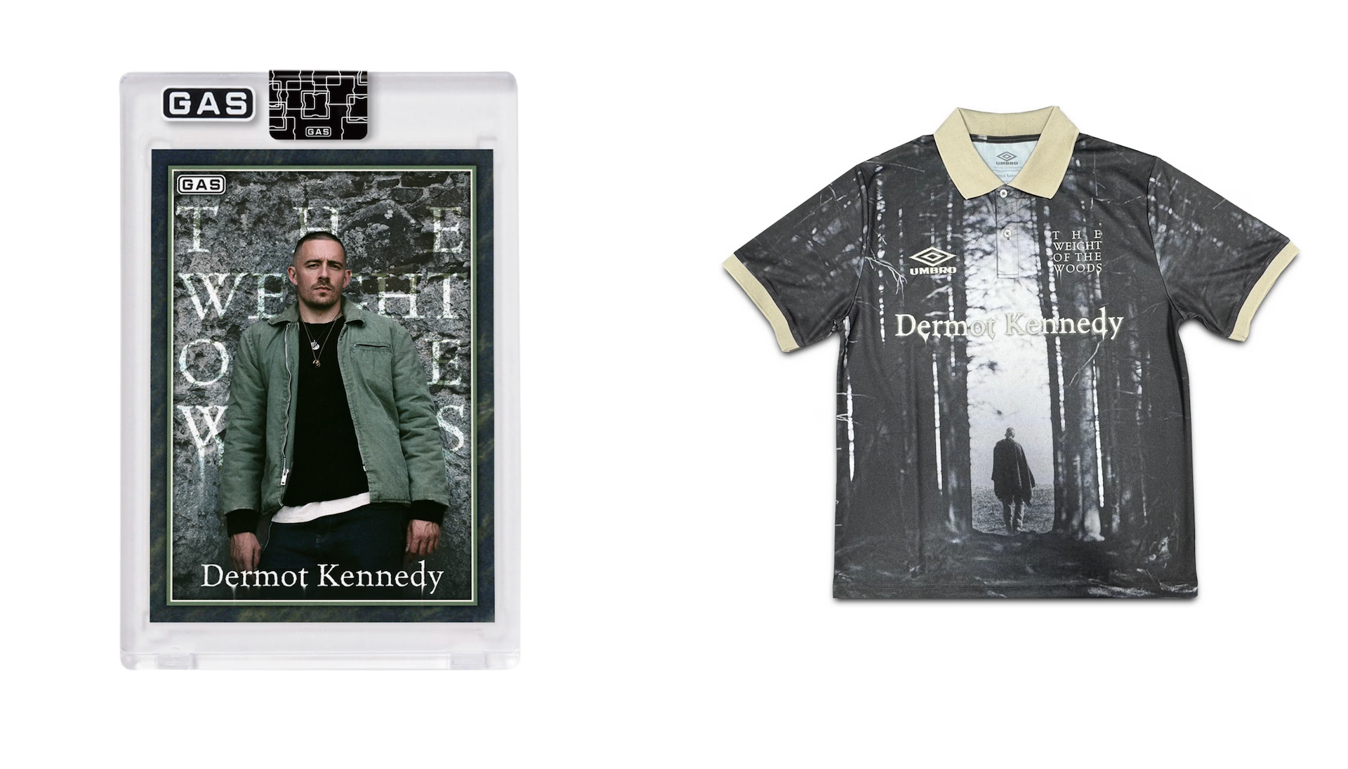 A card featuring Dermot Kennedy and a shirt with a forest design and his name.