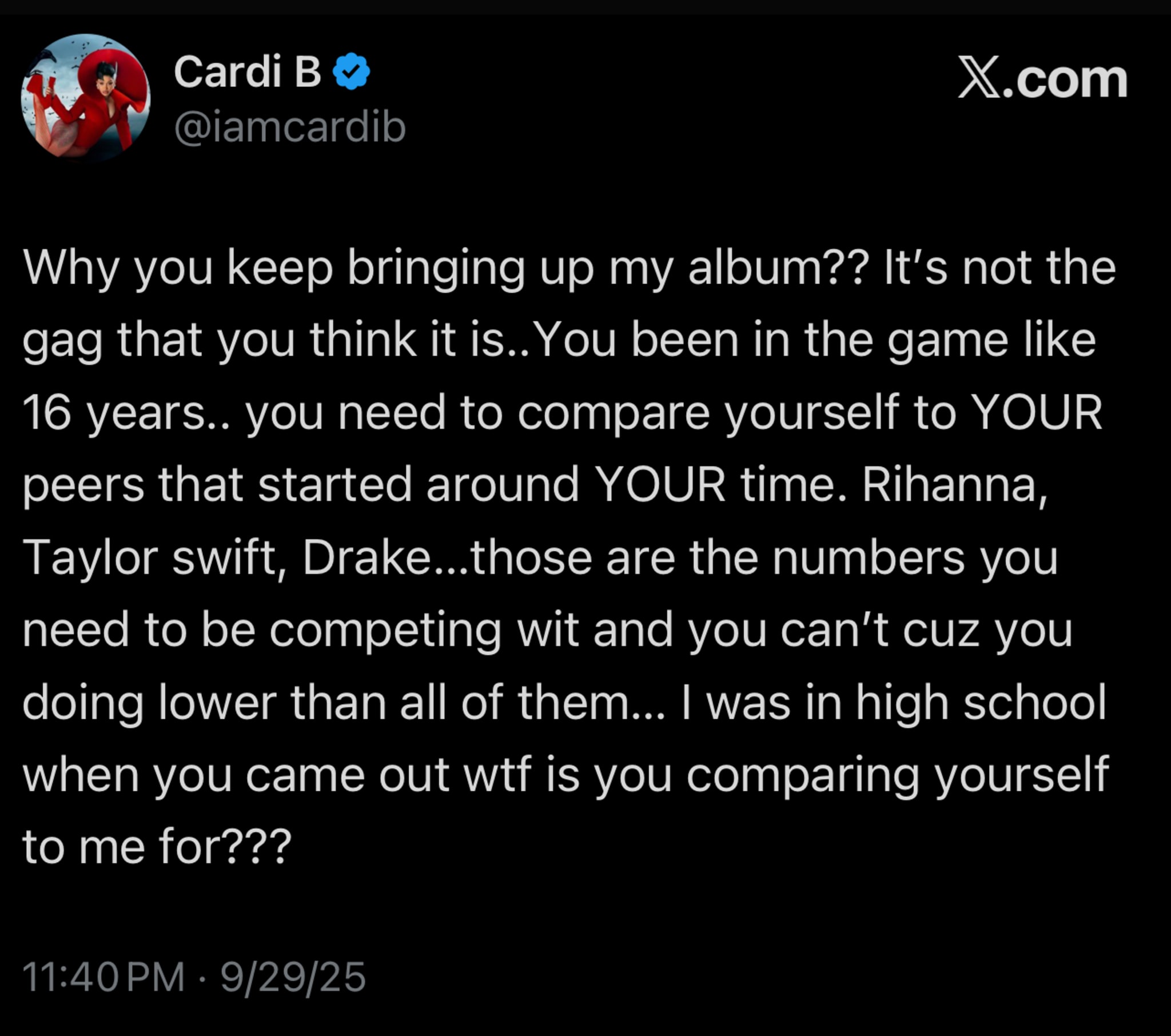 Nicki Minaj and Cardi B beef on X.