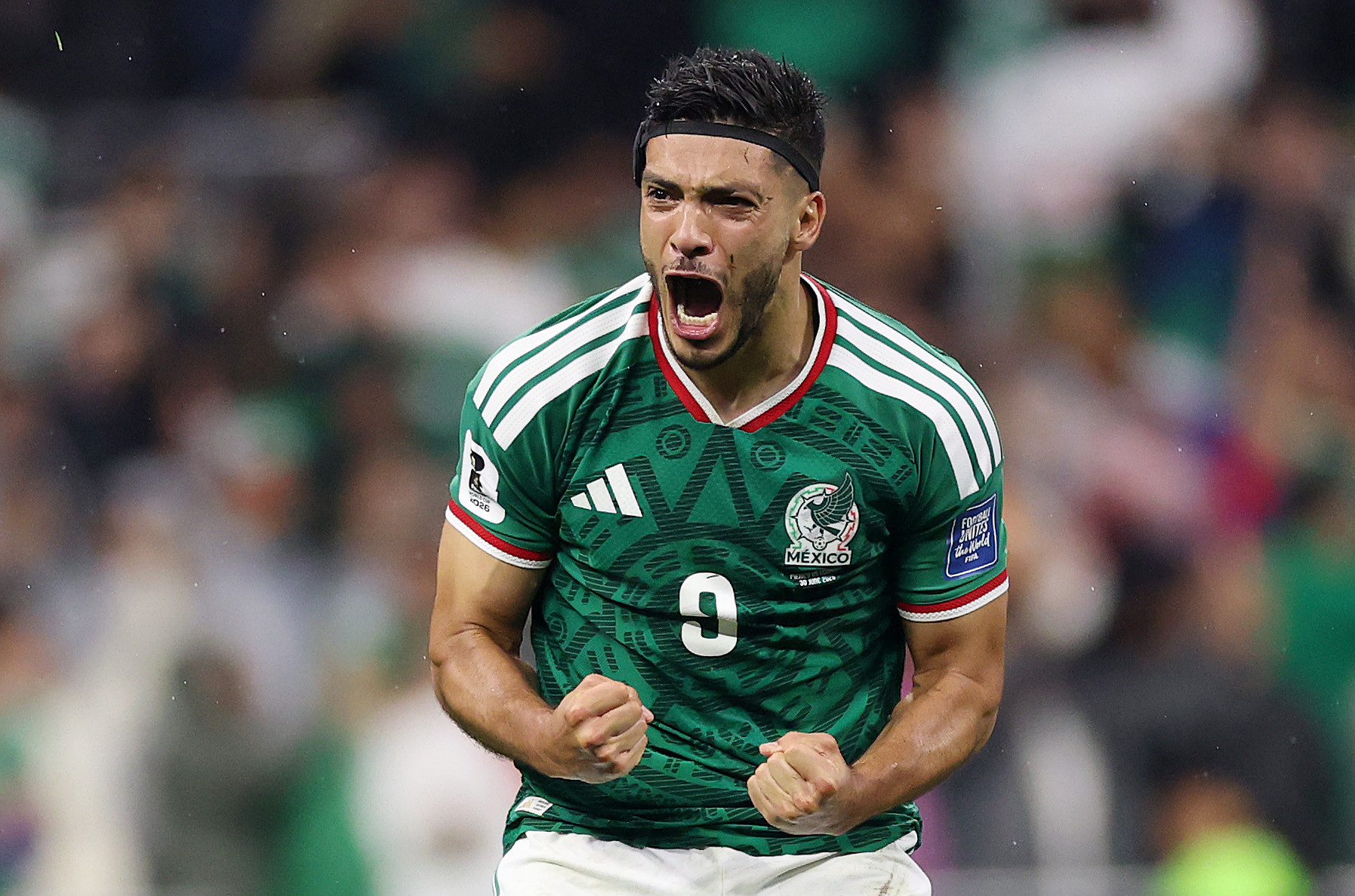 Raul Jimenez celebrates after scoring during Mexico's 2-0 win over Ecuador at the 2026 FIFA World Cup. 