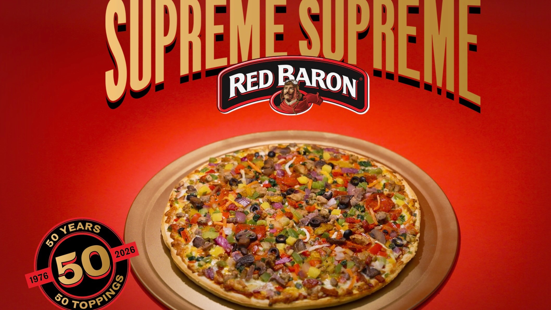 Red Baron 50th anniversary pizza.