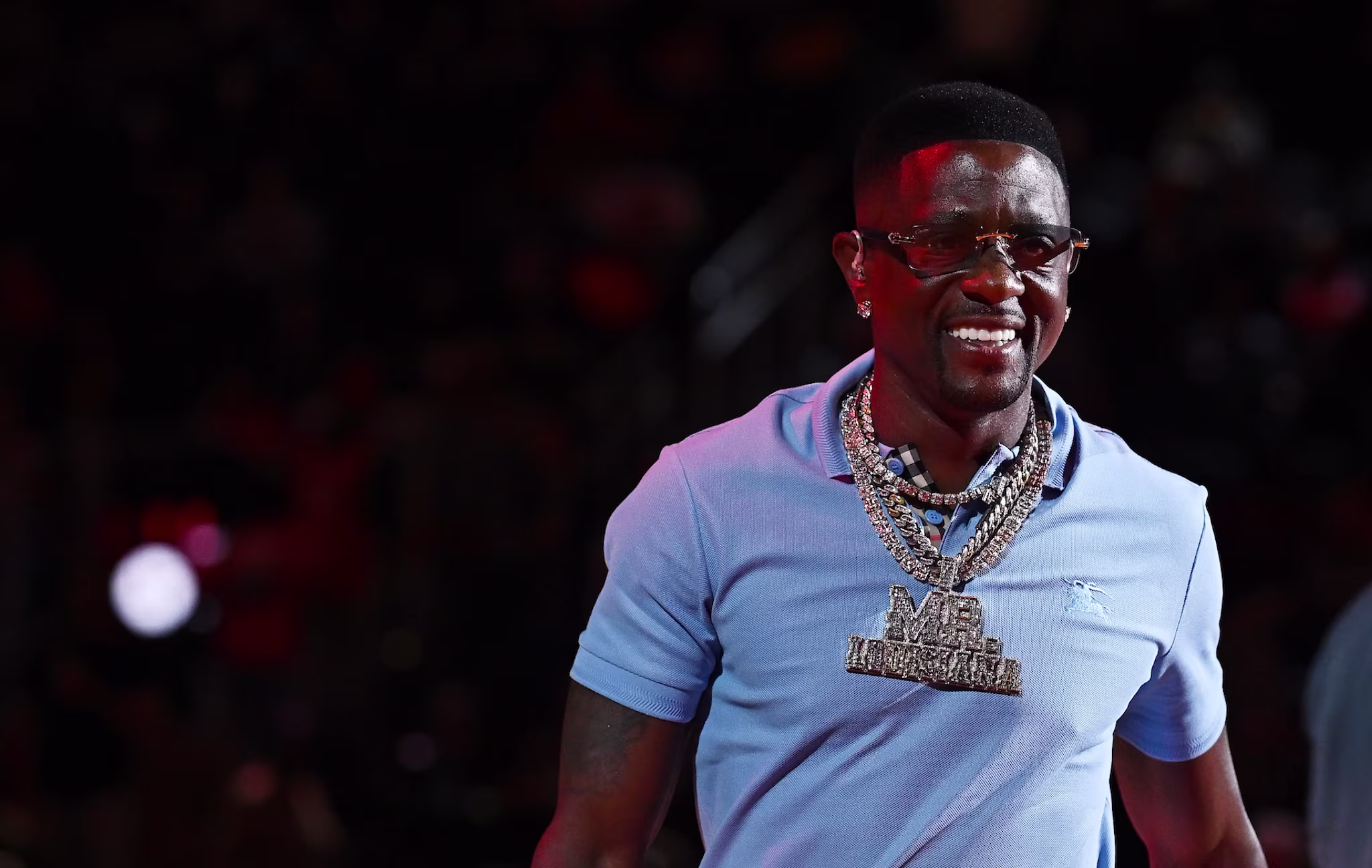 Rapper Boosie Badazz performs during halftime at game six of the Eastern Conference first round playoffs between the New York Knicks and the Atlanta Hawks on April 30, 2026 in Atlanta, Georgia. NOTE TO USER: User expressly acknowledges and agrees that, by downloading and or using this photograph, User is consenting to the terms and conditions of the Getty Images License Agreement. 