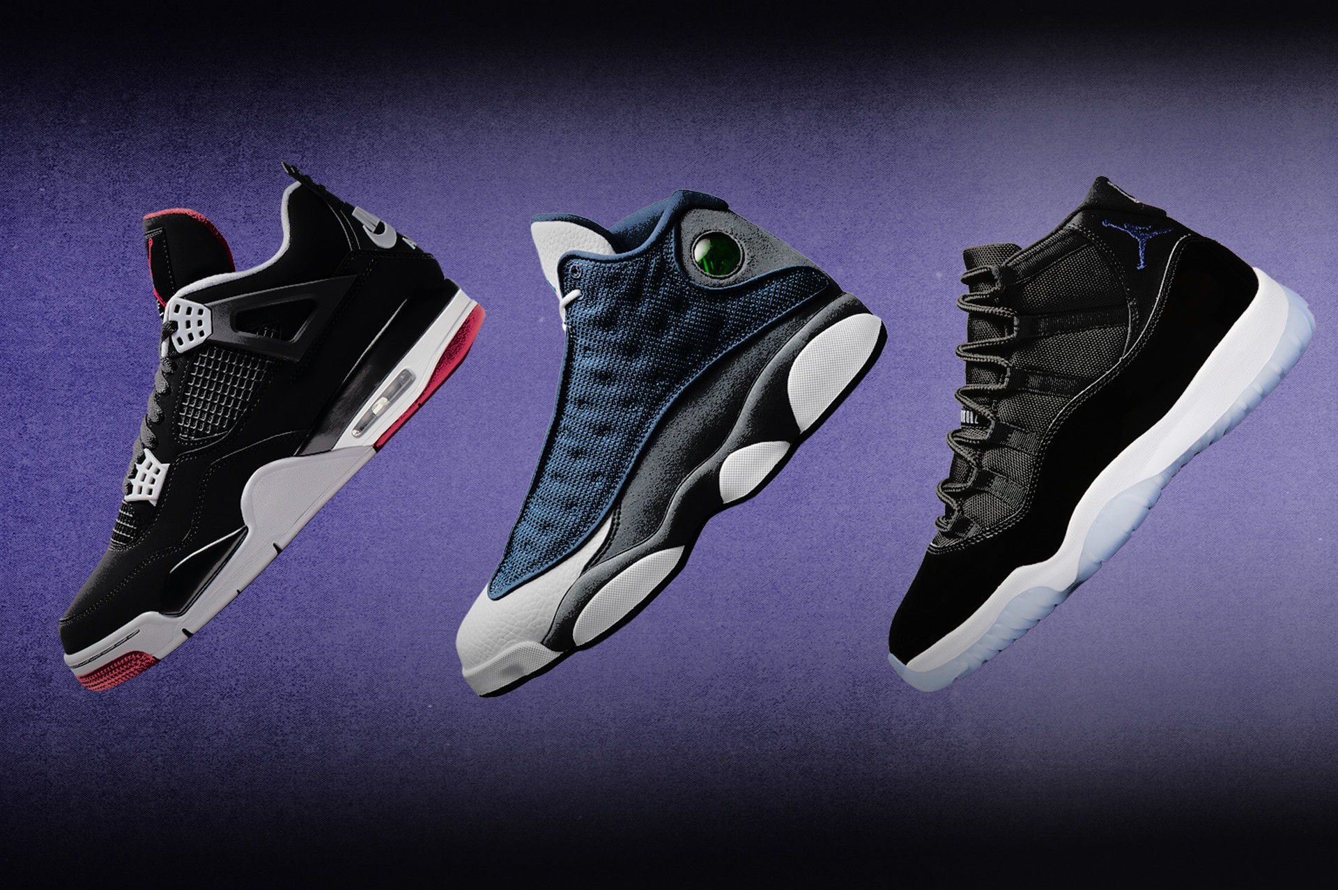 Air Jordan 11 'Space Jam,' Air Jordan 13 "Flint," Air Jordan 4 'Bred' 