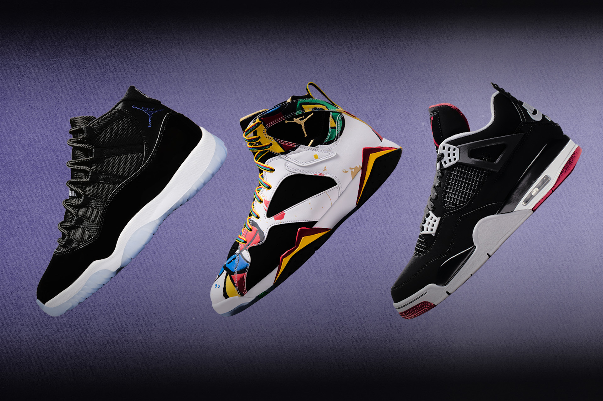 Air Jordan 11 'Space Jam,' Air Jordan 7 "Miro," Air Jordan 4 'Bred' 