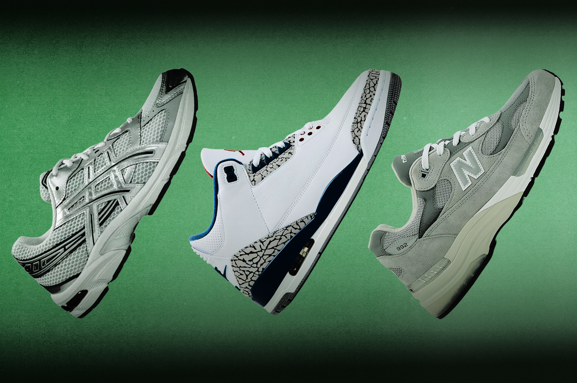ASICS Gel-1120, Air Jordan 3 'True Blue,' New Balance 992