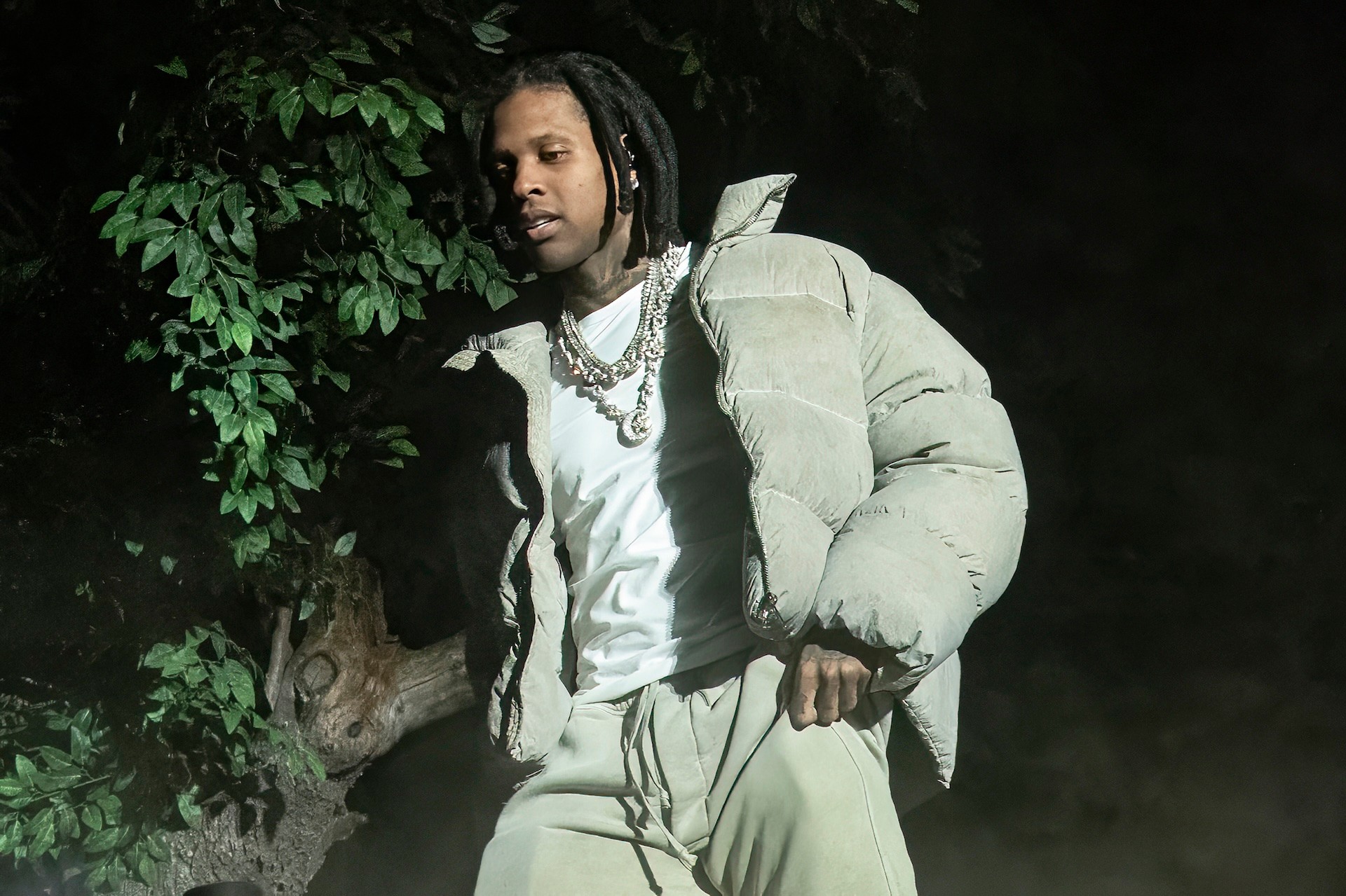 Lil Durk performs during J. Cole's headlining set at the 2024 Dreamville Music Festival at Dorothea Dix Park on April 07, 2024 