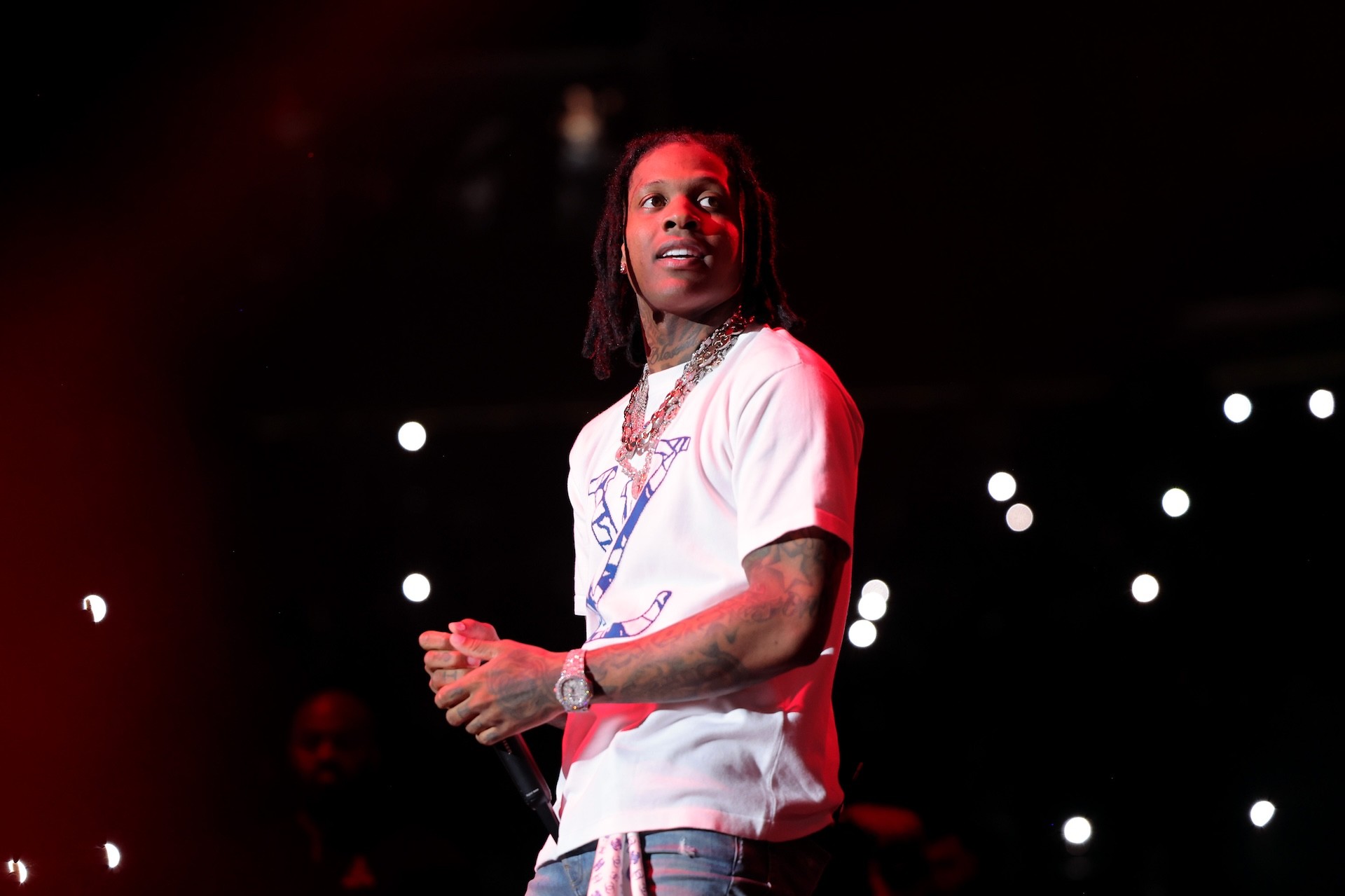 Lil Durk performs during iHeart Powerhouse 105.1 at Prudential Center on October 28, 2023 in Newark, New Jersey. 