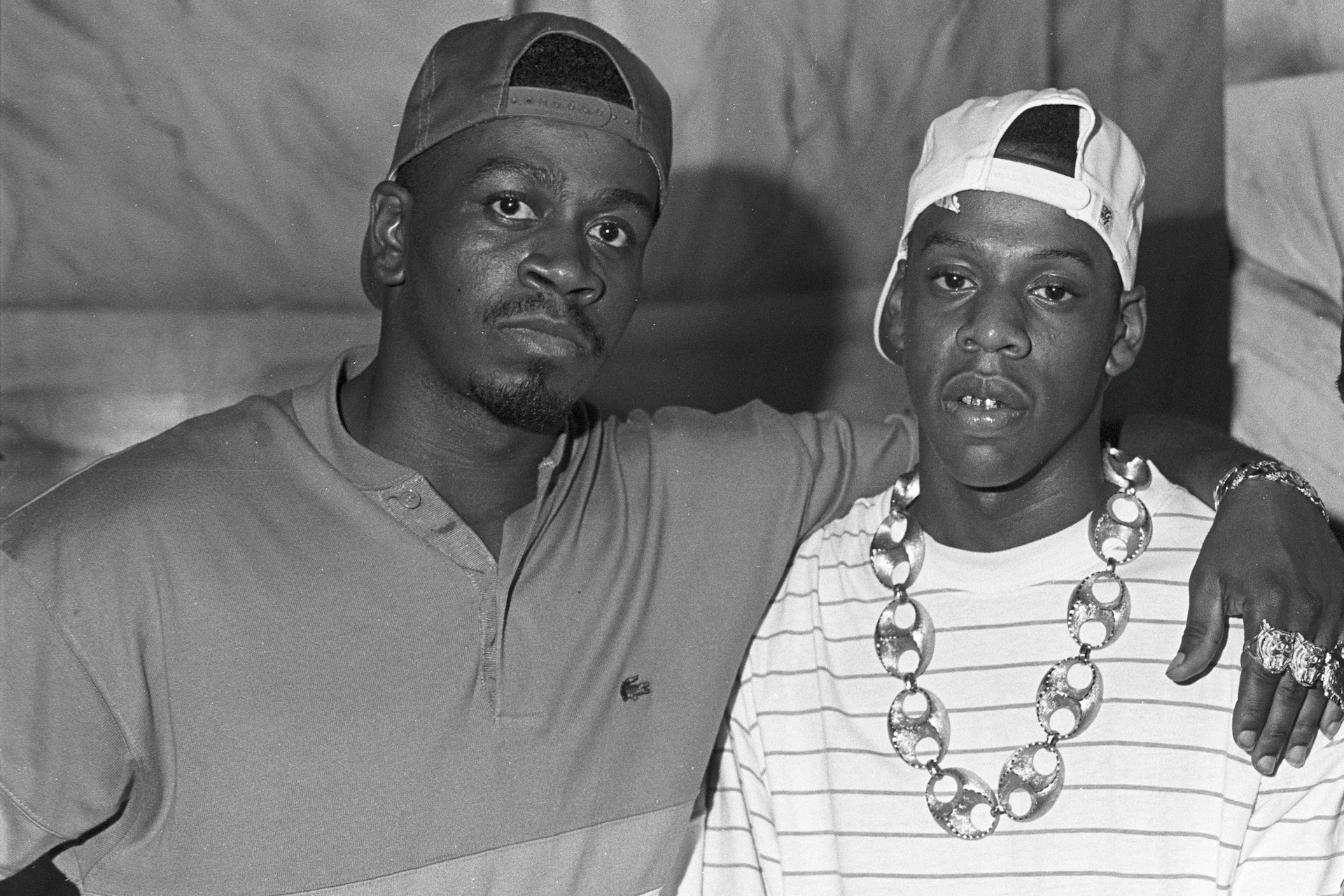 Rappers Jaz-O (aka Jonathan Burks) and Jay-Z attend Rapper Big Daddy Kane's Birthday Party on September 10, 1989 in New York City. 