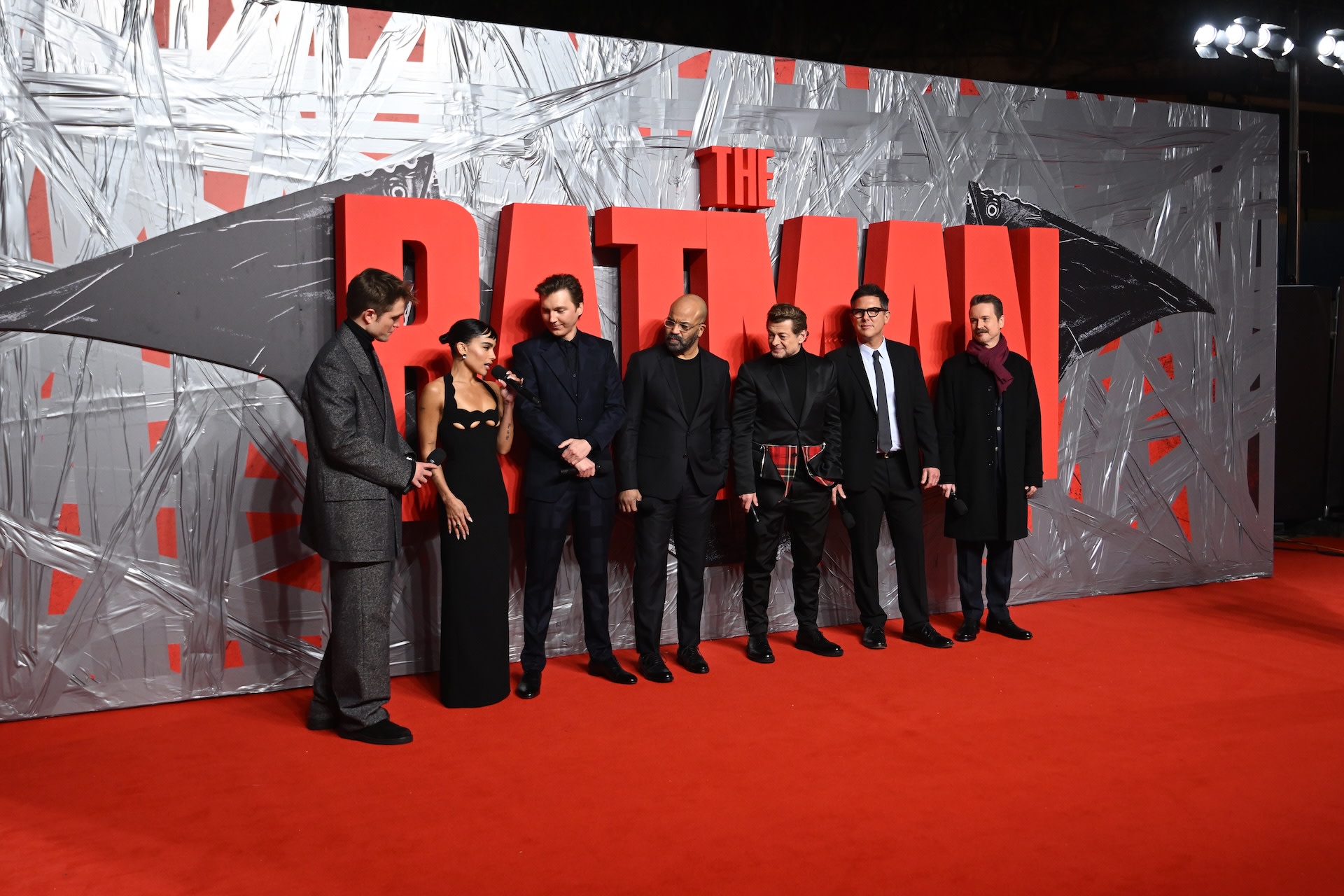 Robert Pattinson, Zoe Kravitz, Paul Dano, Jeffrey Wright, Andy Serkis, producer Dylan Clark and director Matt Reeves attend "The Batman" special screening at BFI IMAX Waterloo on February 23, 2022 in London, England. 