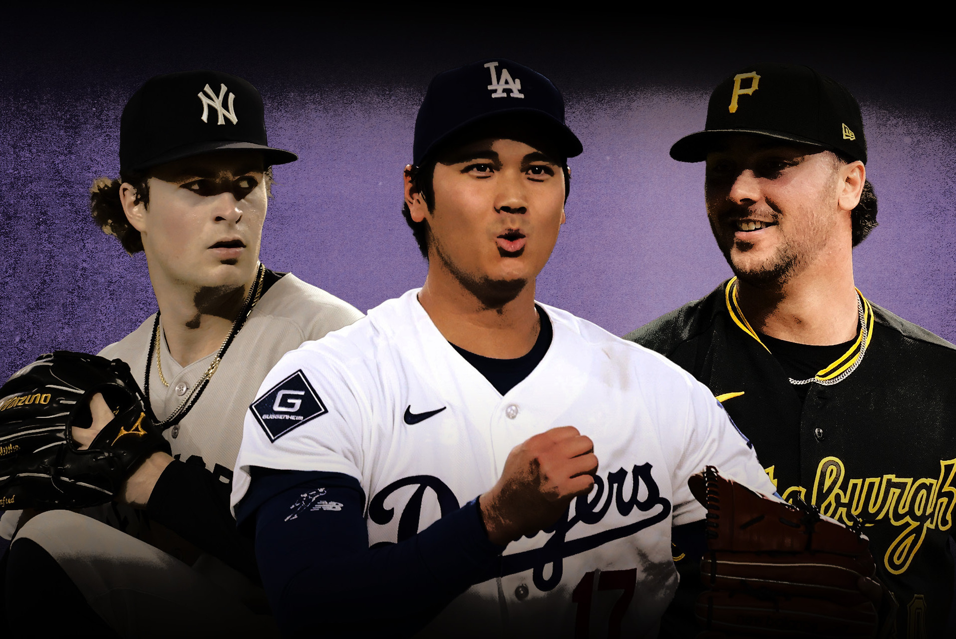 Cam Schlittler, Shohei Ohtani, and Paul Skenes on the mound. 
