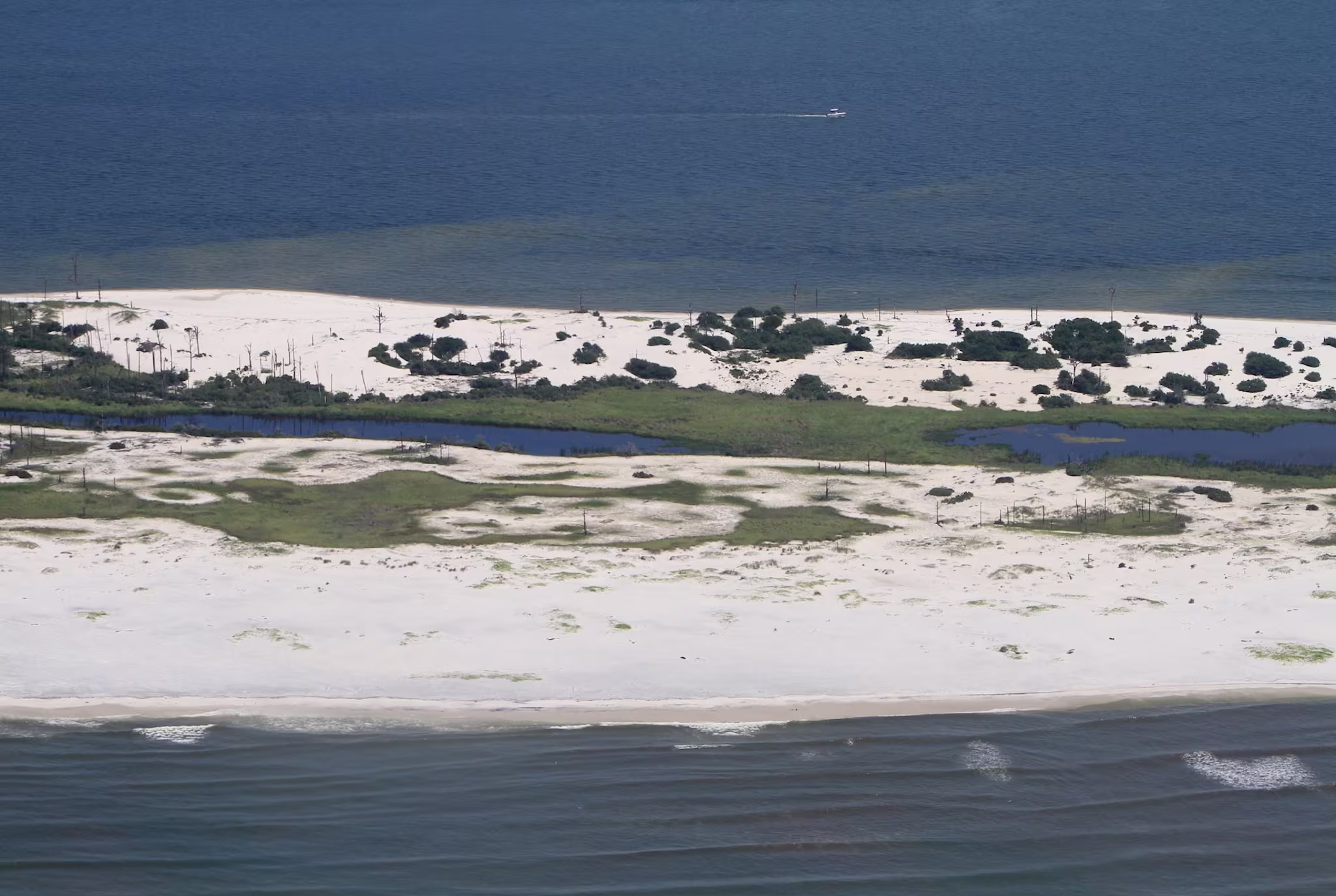 From the air, the beaches of Horn Island appear free of oil from the Deepwater Horizon oil spill in the Gulf of Mexico, Saturday, June 26, 2010. 