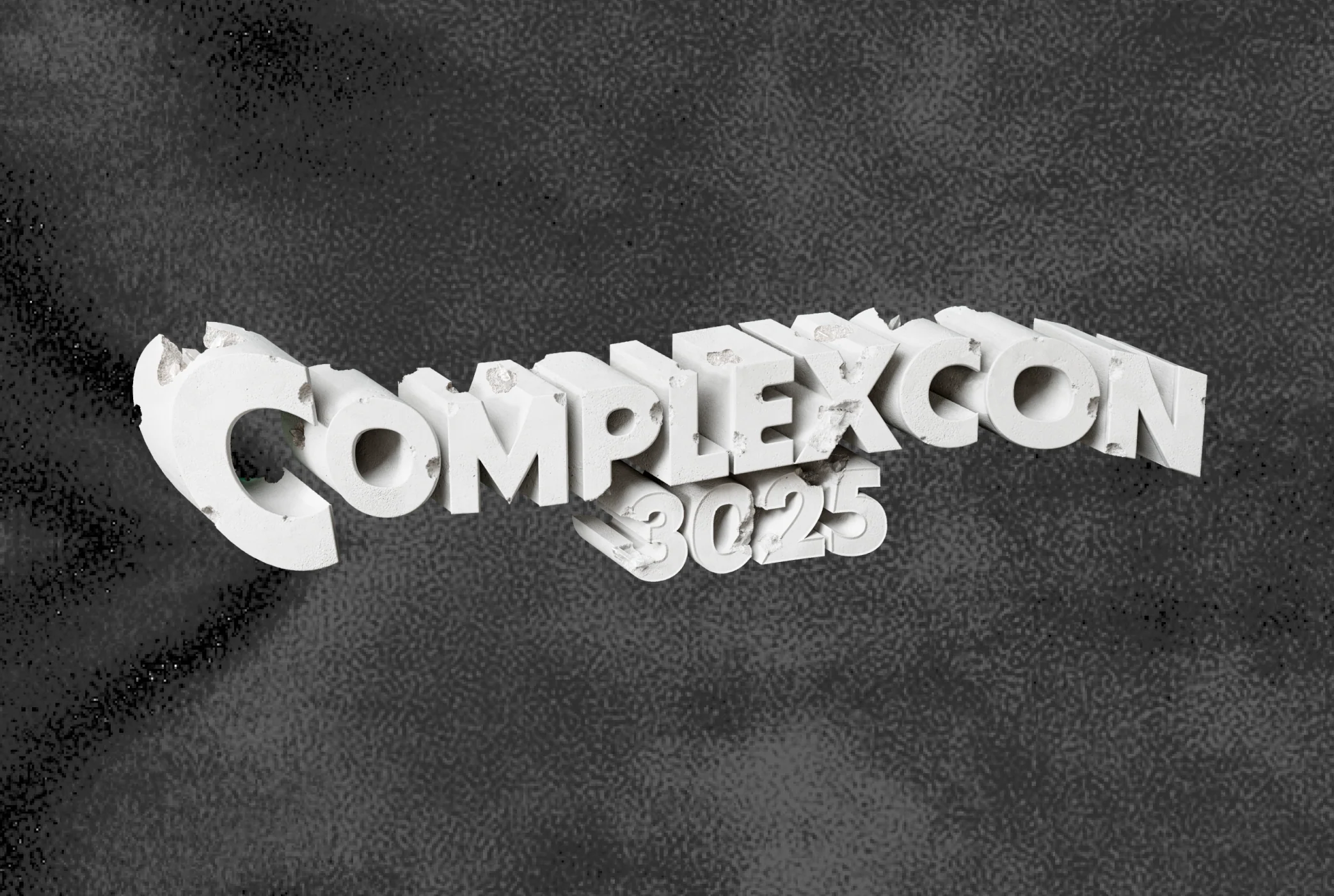 Text "COMPLEXCON 3025" in 3D white letters on a textured dark background.