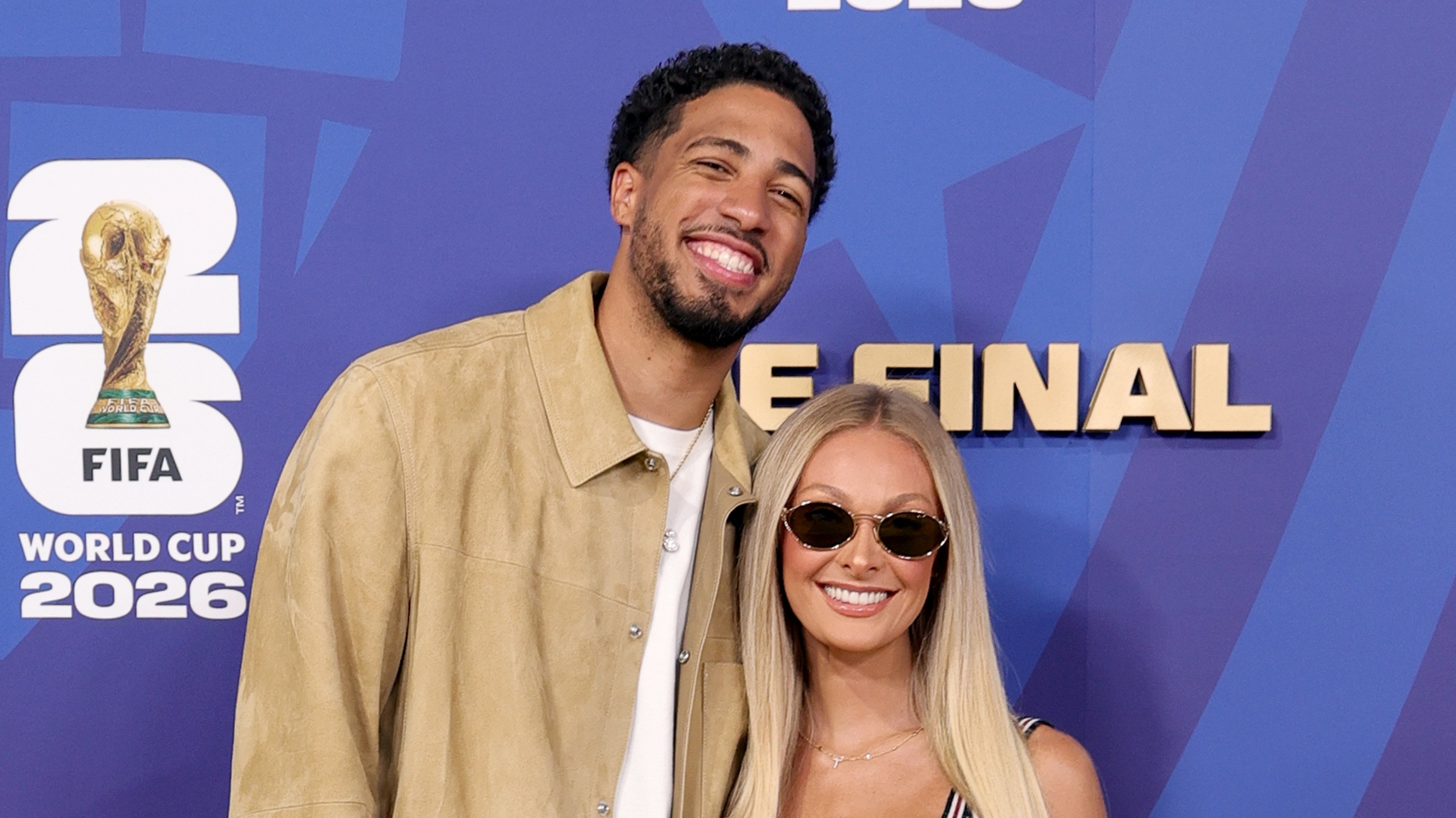 Tyrese Haliburton and Jade Jones attend the FIFA Gold Carpet before the FIFA World Cup 2026 Final match between Spain and Argentina at New York New Jersey Stadium on July 19, 2026 in East Rutherford, New Jersey. 