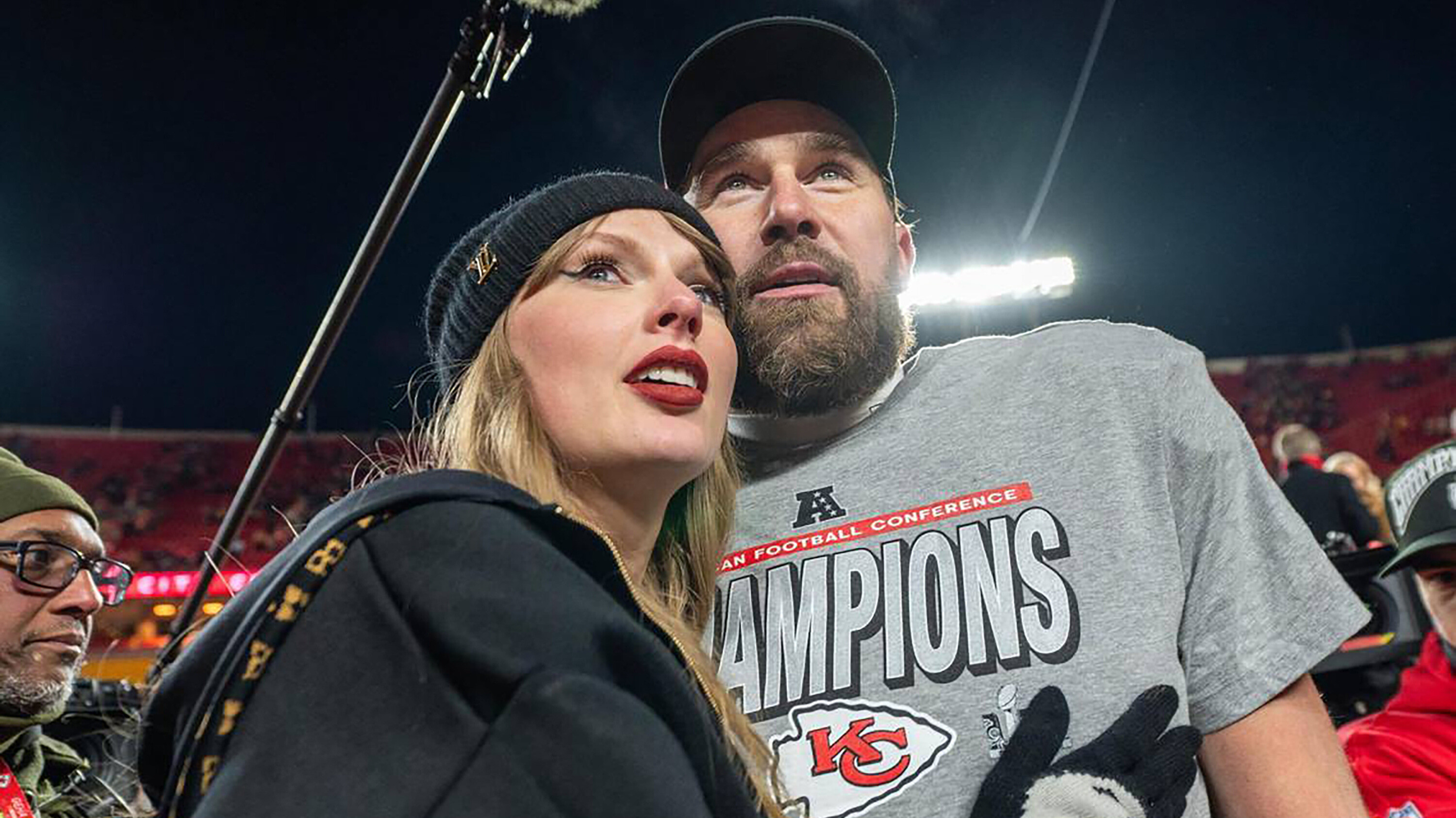 Taylor Swift and Travis Kelce at the AFC Championship Game on Sunday, January 26, 2025.
