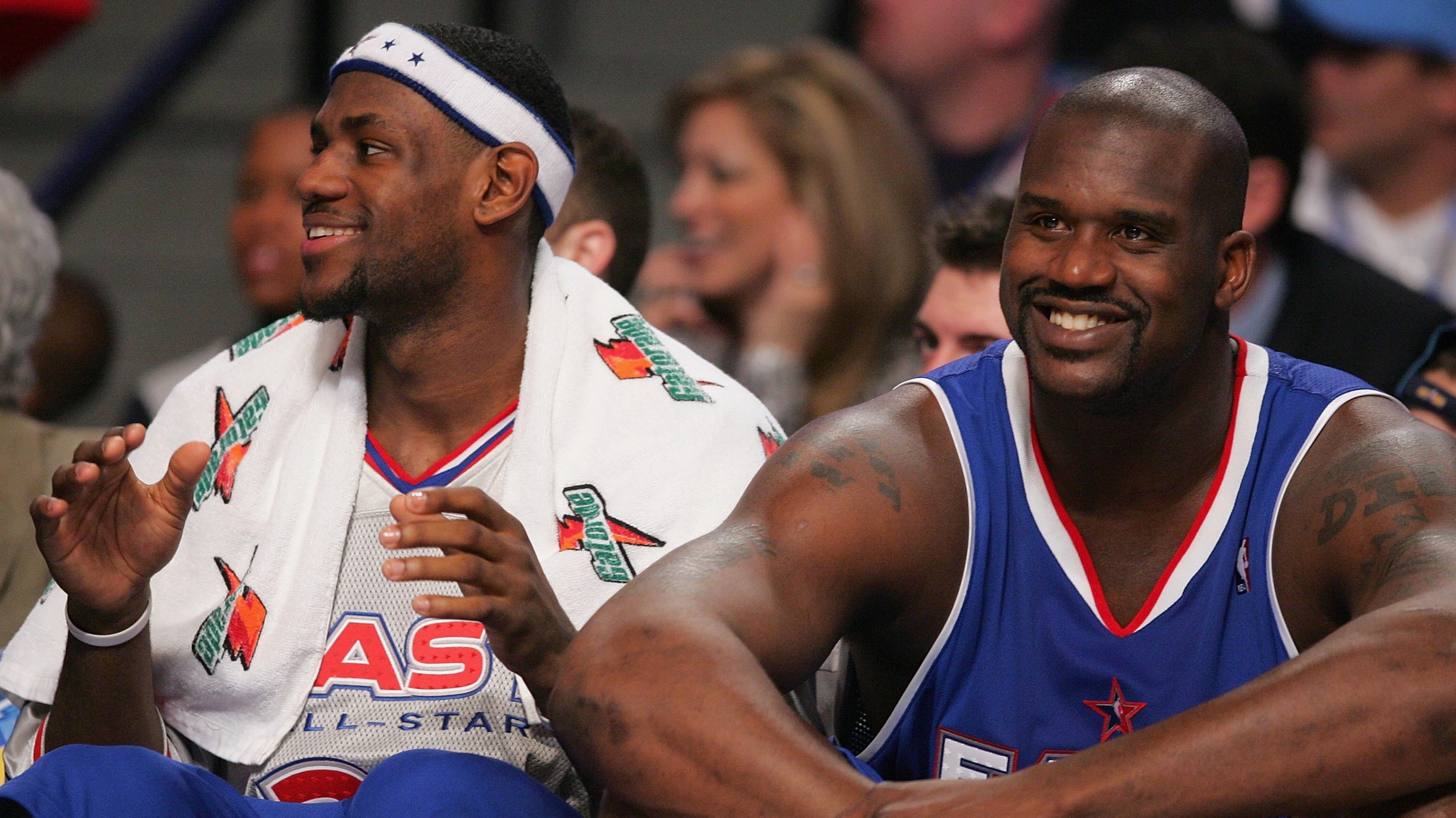 (L-R) LeBron James and Shaquille O'Neal.