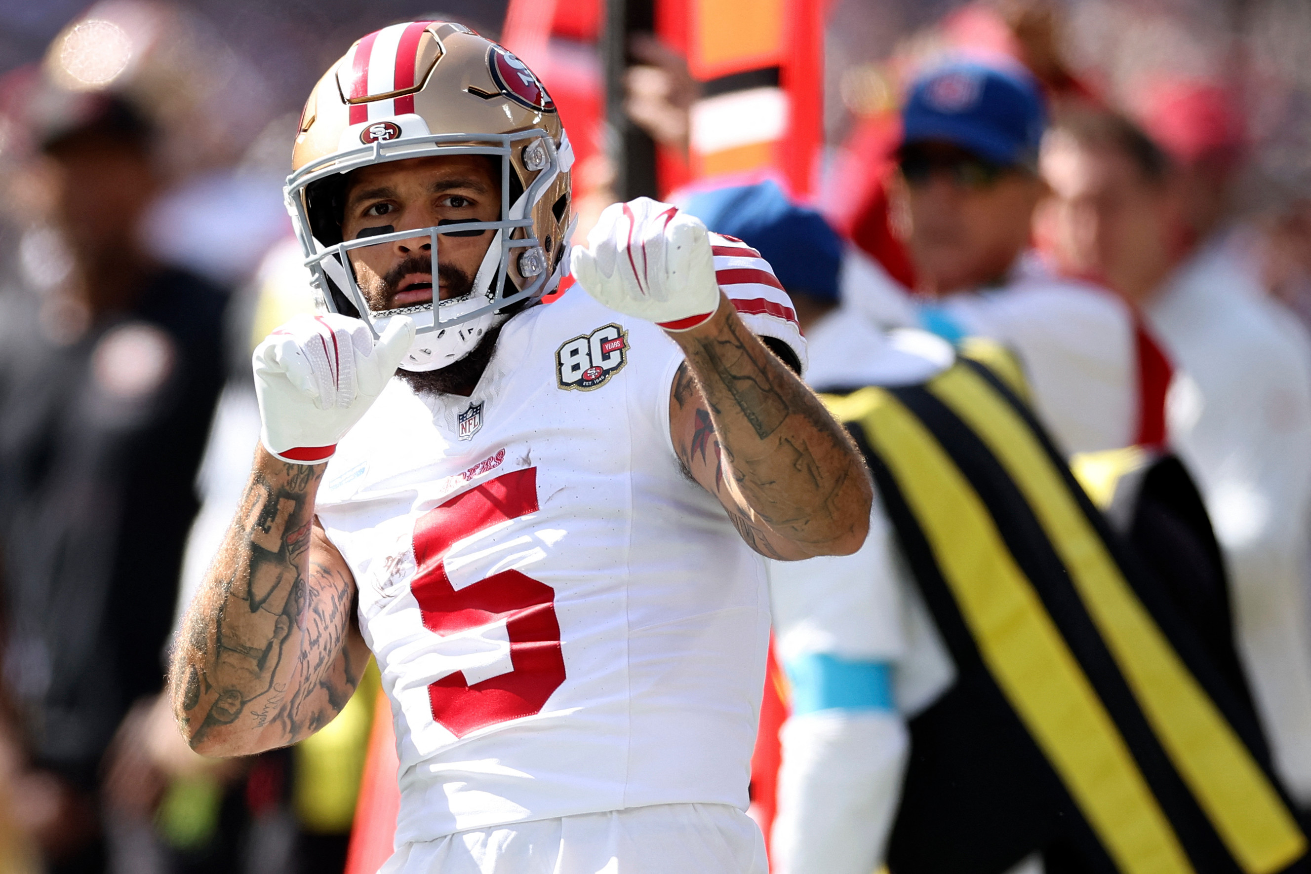 Mike Evans celebrates during the San Francisco 49ers win over the Los Angeles Rams. 