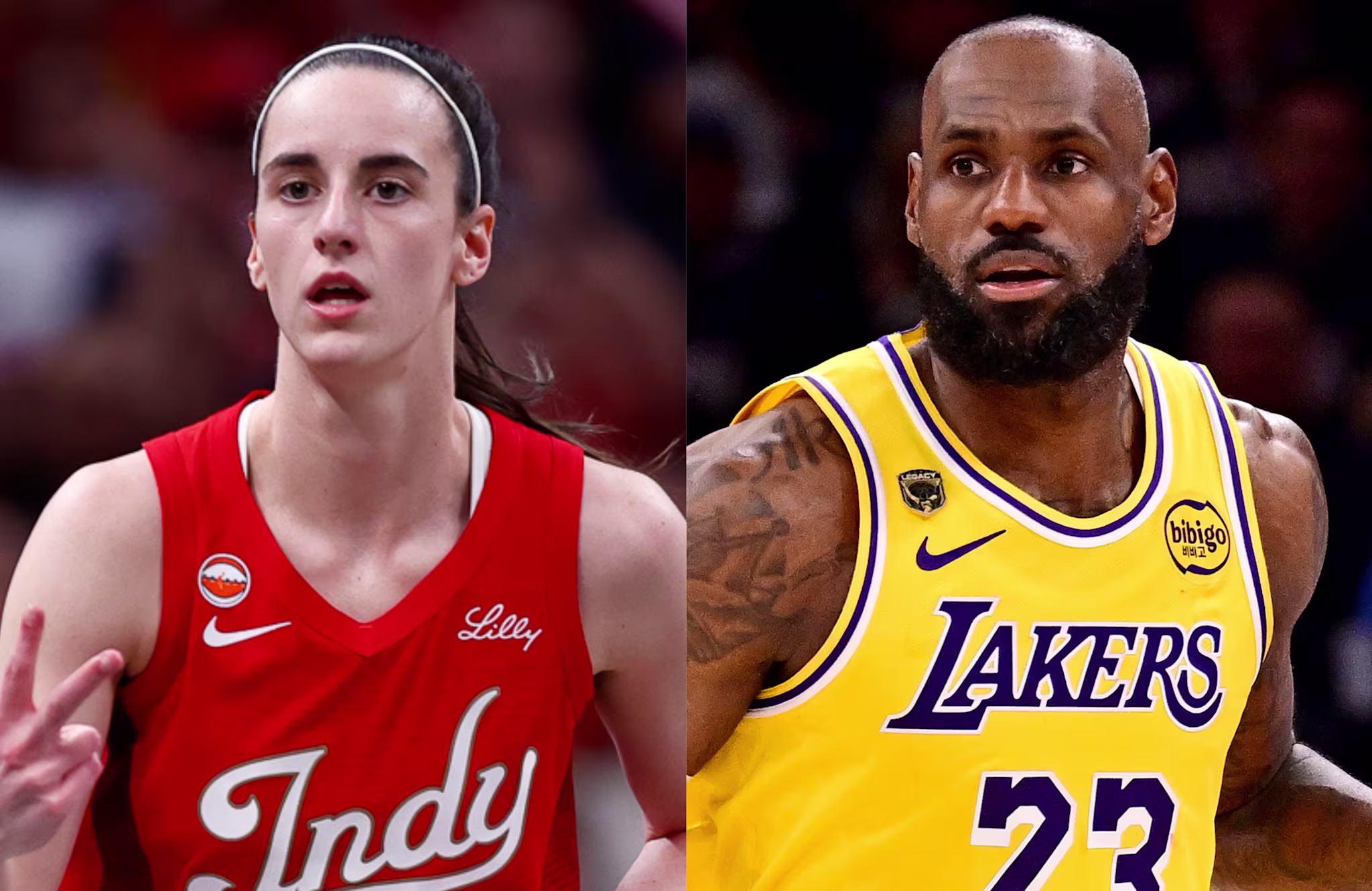 (L-R) Caitlin Clark and LeBron James.