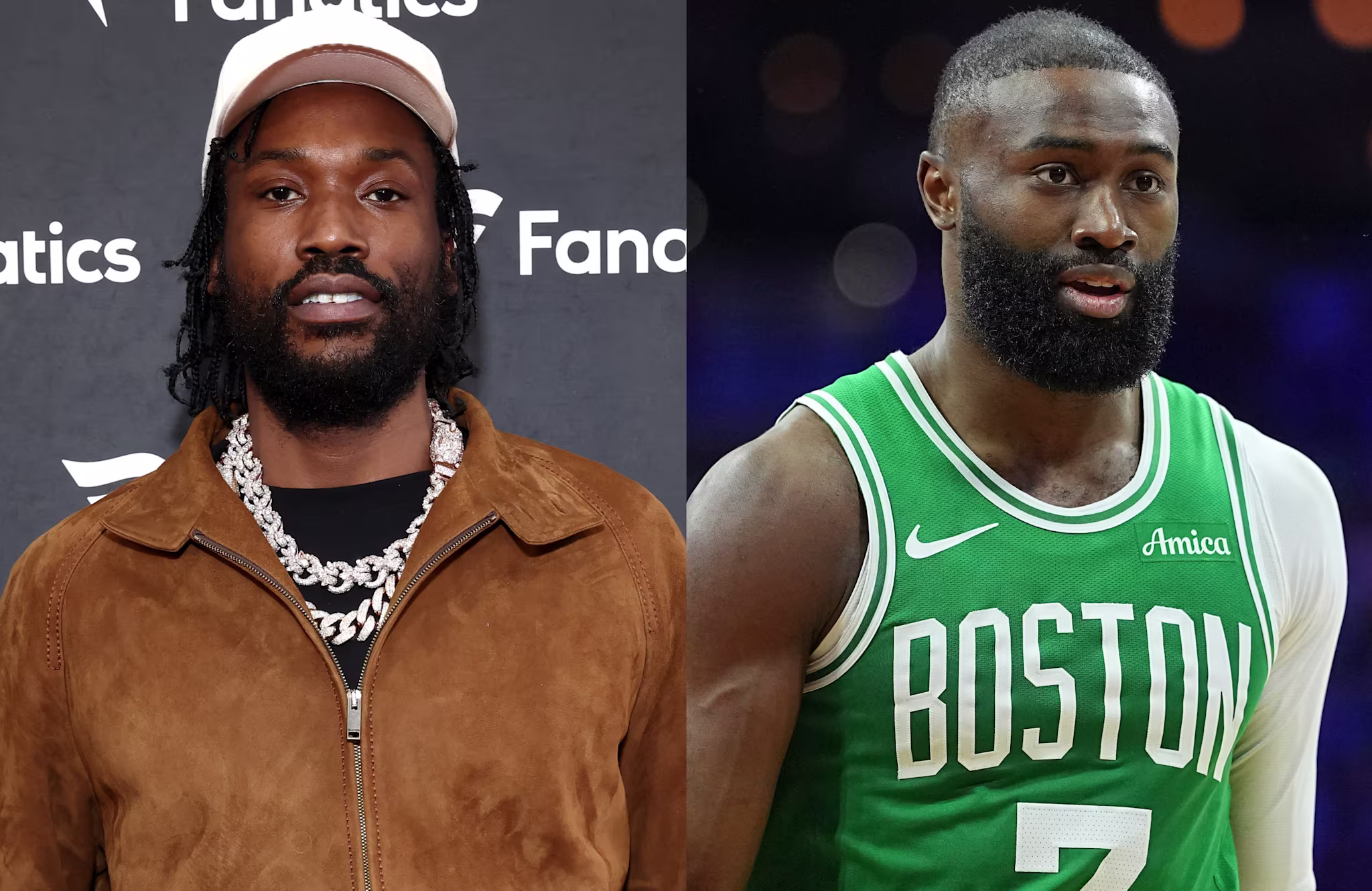 (L-R) Meek Mill and Jaylen Brown.