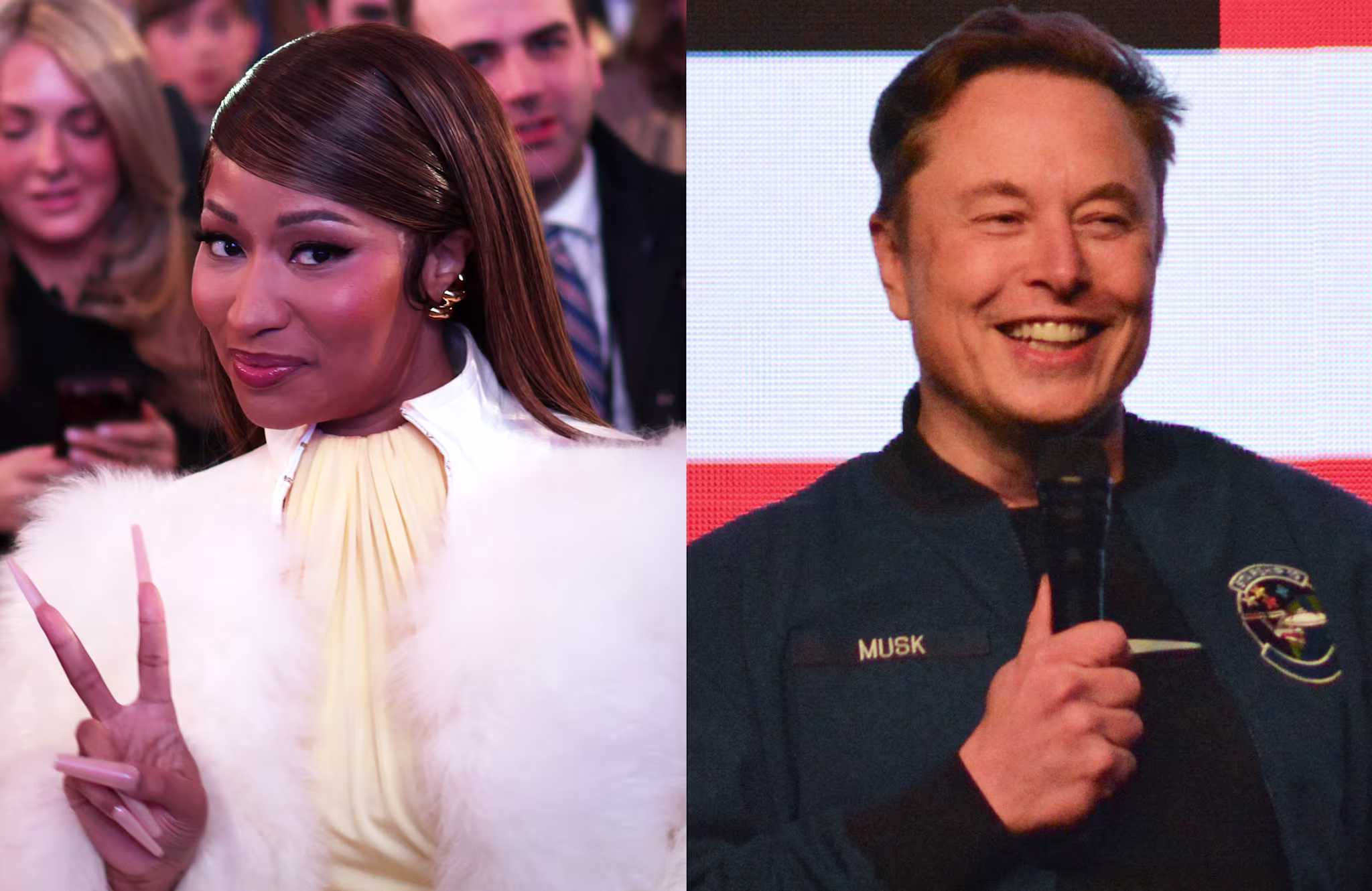 (L-R) Nicki Minaj and Elon Musk.