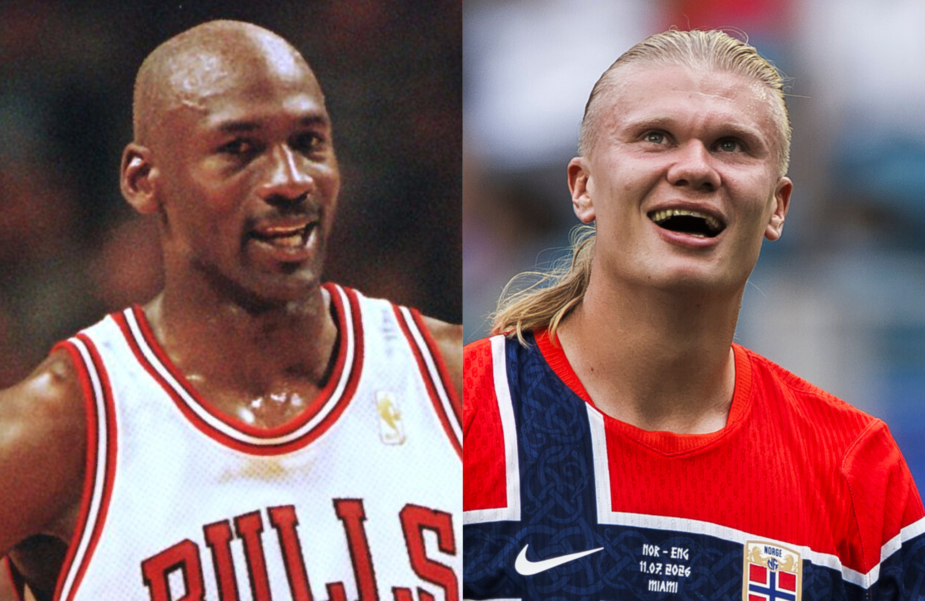 (L-R) Michael Jordan and Erling Haaland.