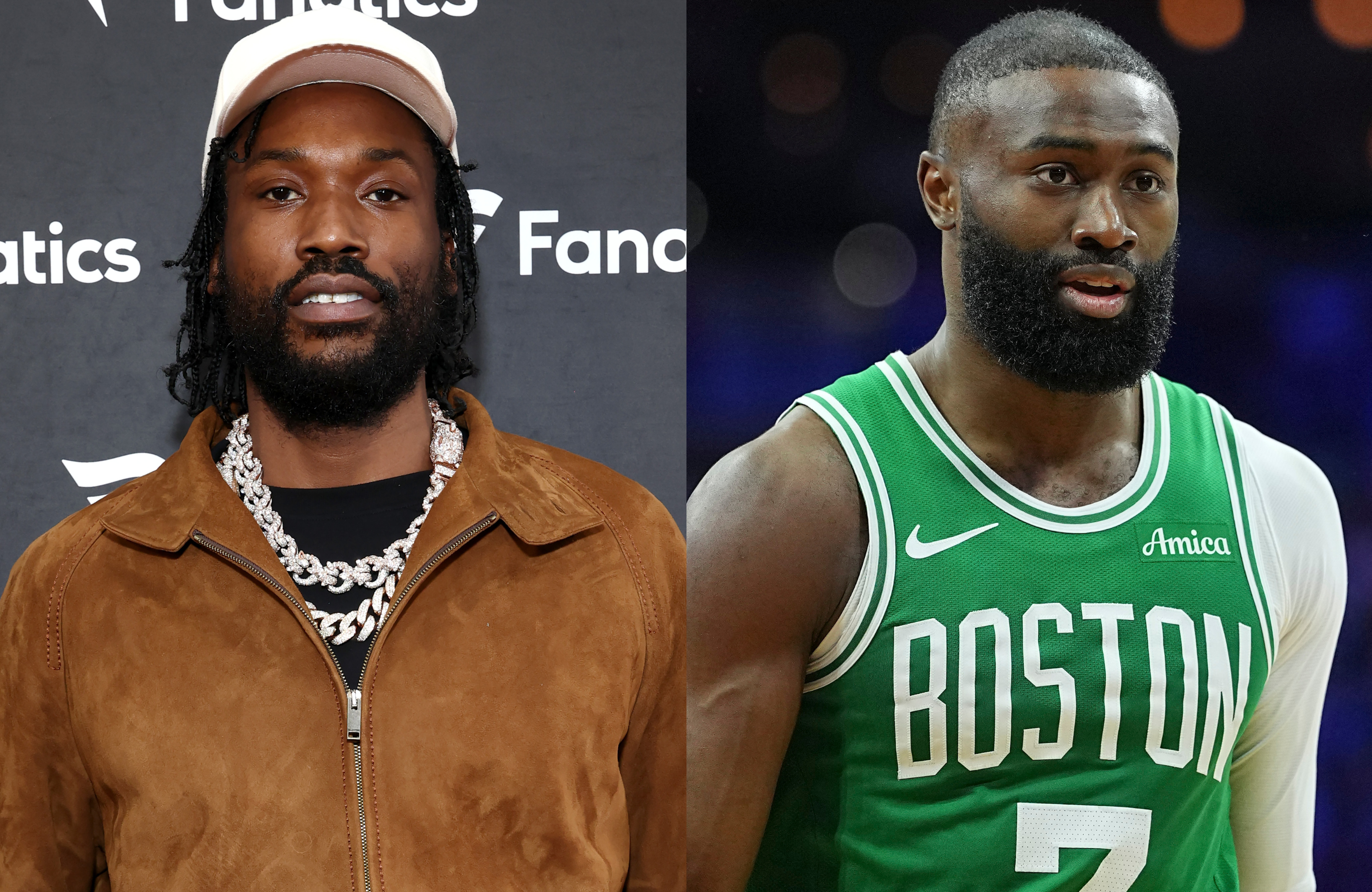 (L-R) Meek Mill and Jaylen Brown.