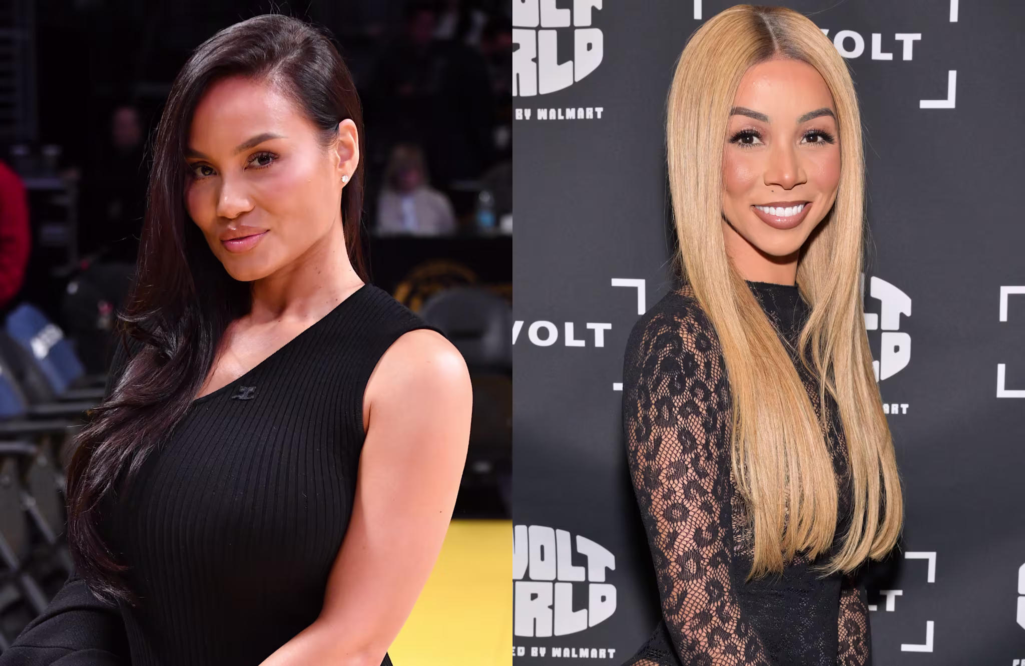 Daphne Joy on the left has long dark hair, and Brittany Renner on the right has long blonde hair.