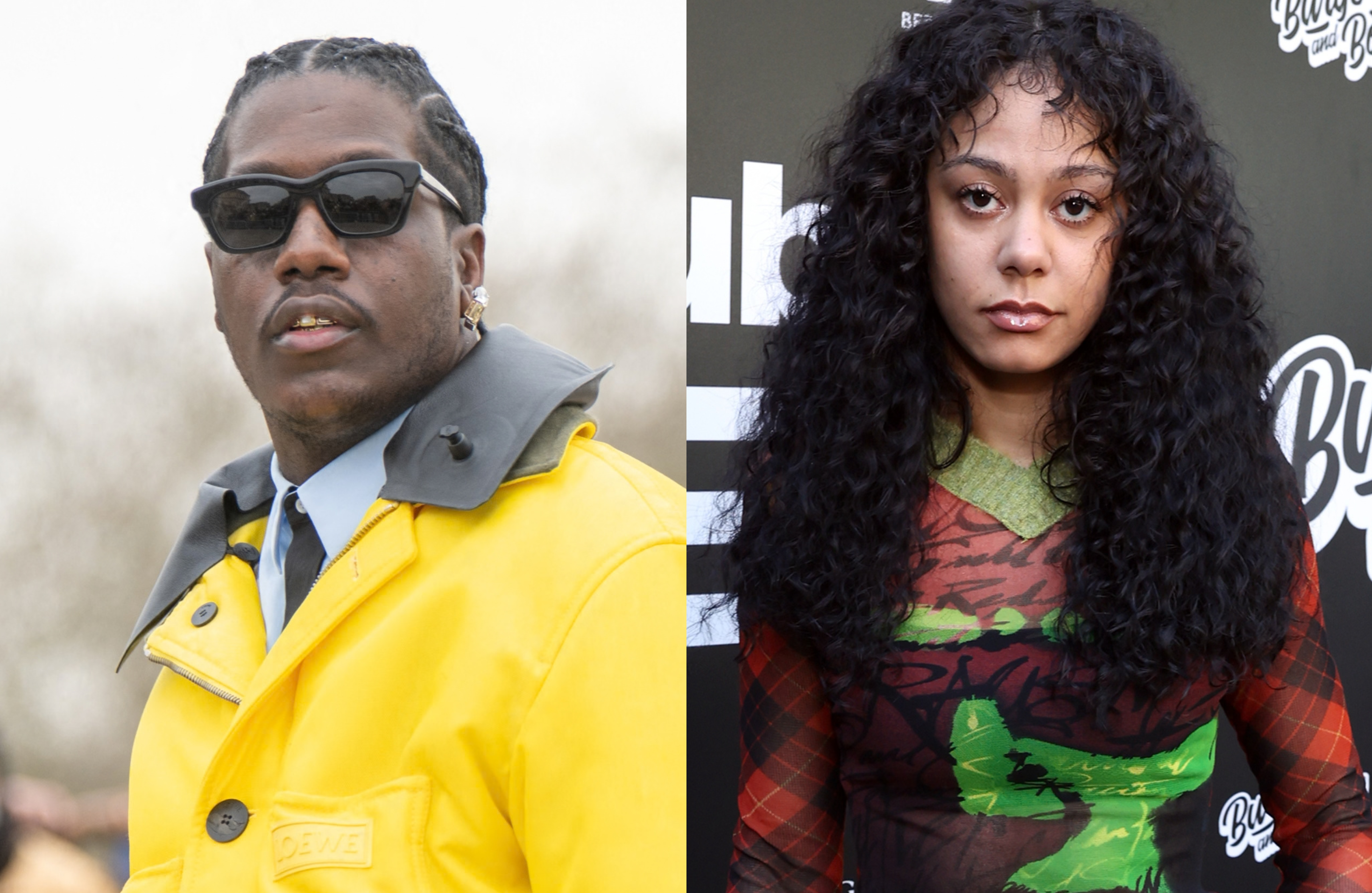 Lil Yachty in a yellow coat with sunglasses, and Karrahbooo with curly hair in a patterned top, posing separately at an event.
