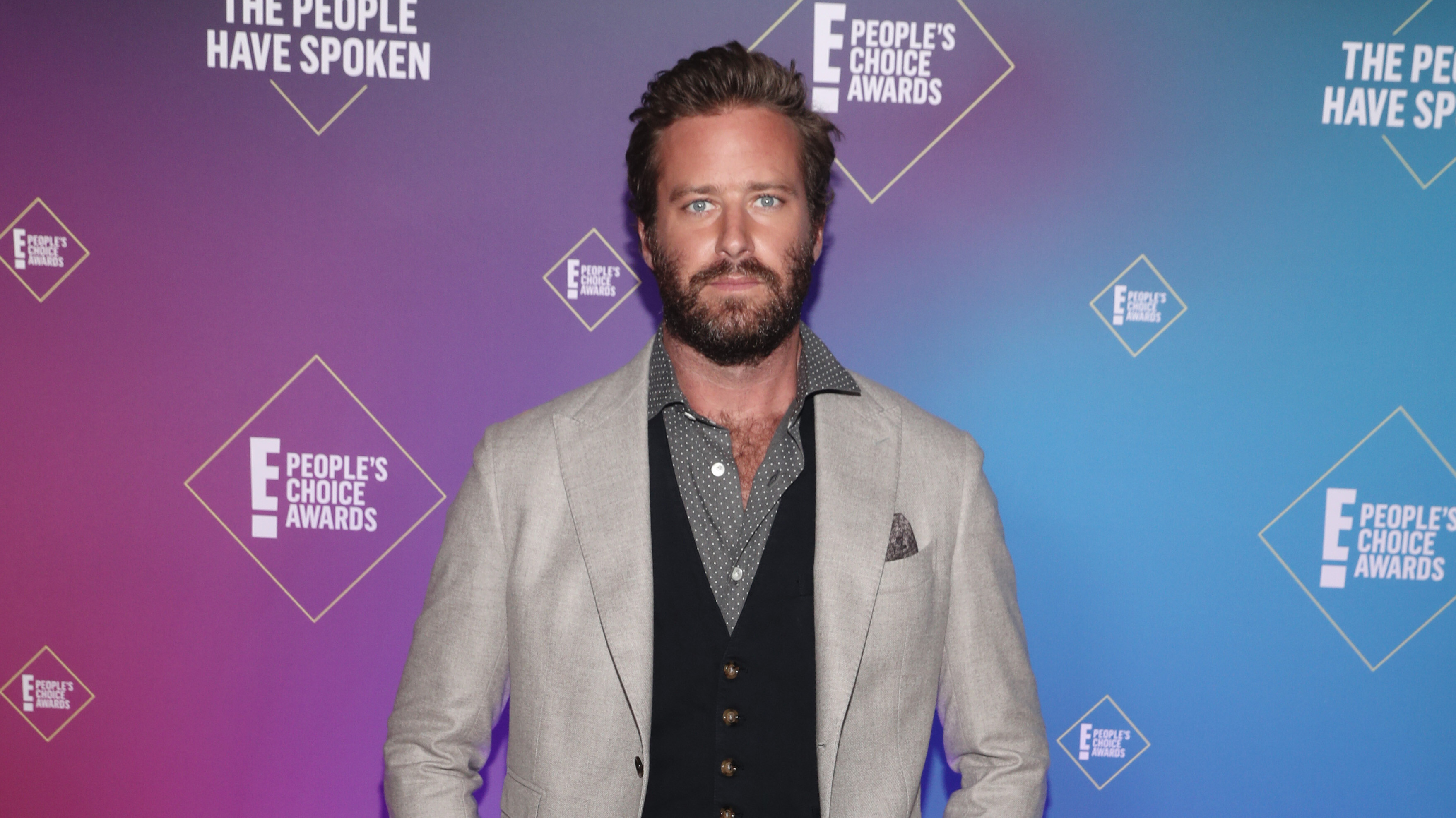 In this image released on November 15, Armie Hammer attends the 2020 E! People's Choice Awards held at the Barker Hangar in Santa Monica, California and on broadcast on Sunday, November 15, 2020.