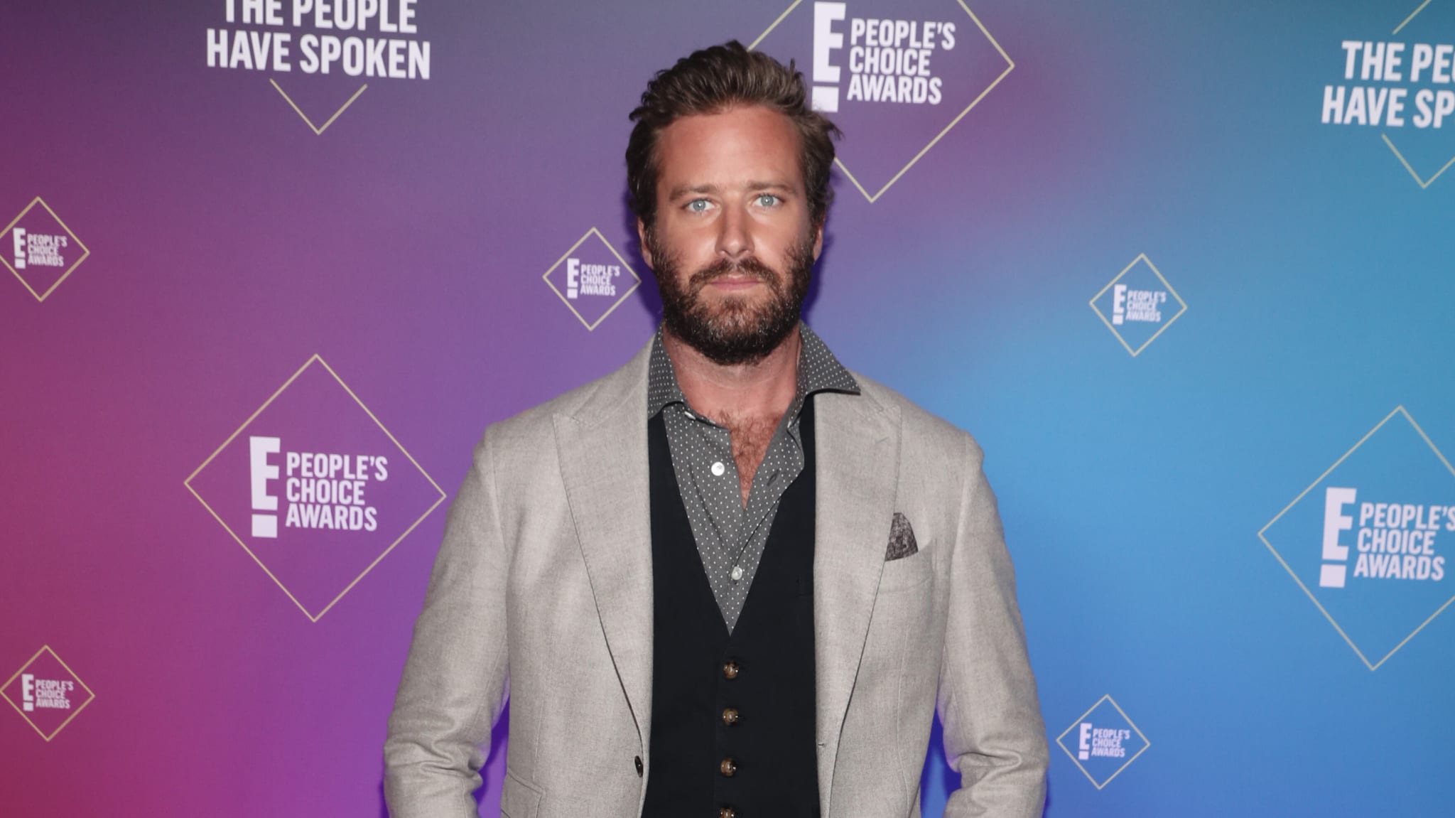 In this image released on November 15, Armie Hammer attends the 2020 E! People's Choice Awards held at the Barker Hangar in Santa Monica, California and on broadcast on Sunday, November 15, 2020. 