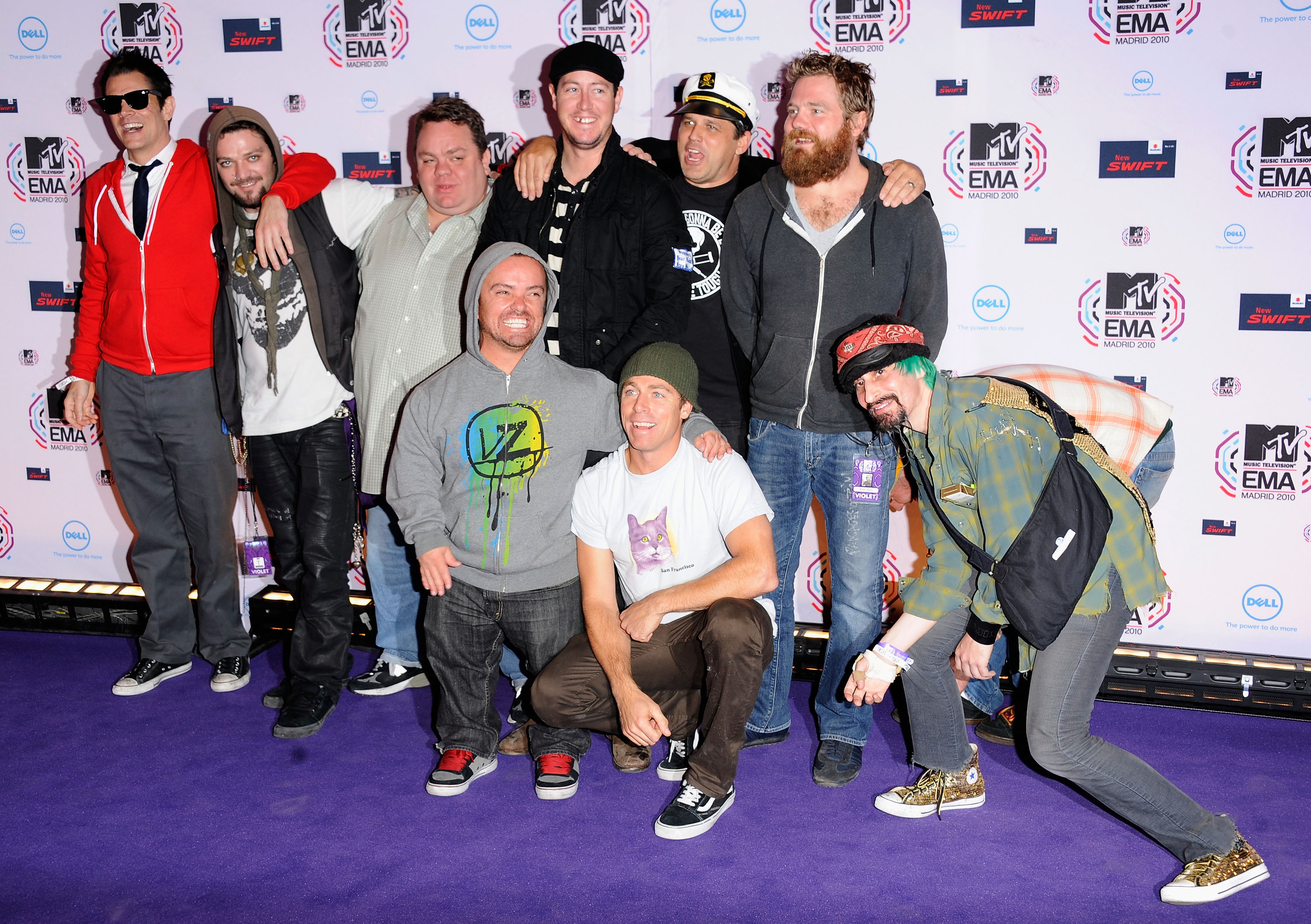 Johnny Knoxville (L) and cast and crew of Jackass attend the MTV Europe Awards 2010 at the La Caja Magica on November 7, 2010 in Madrid, Spain.