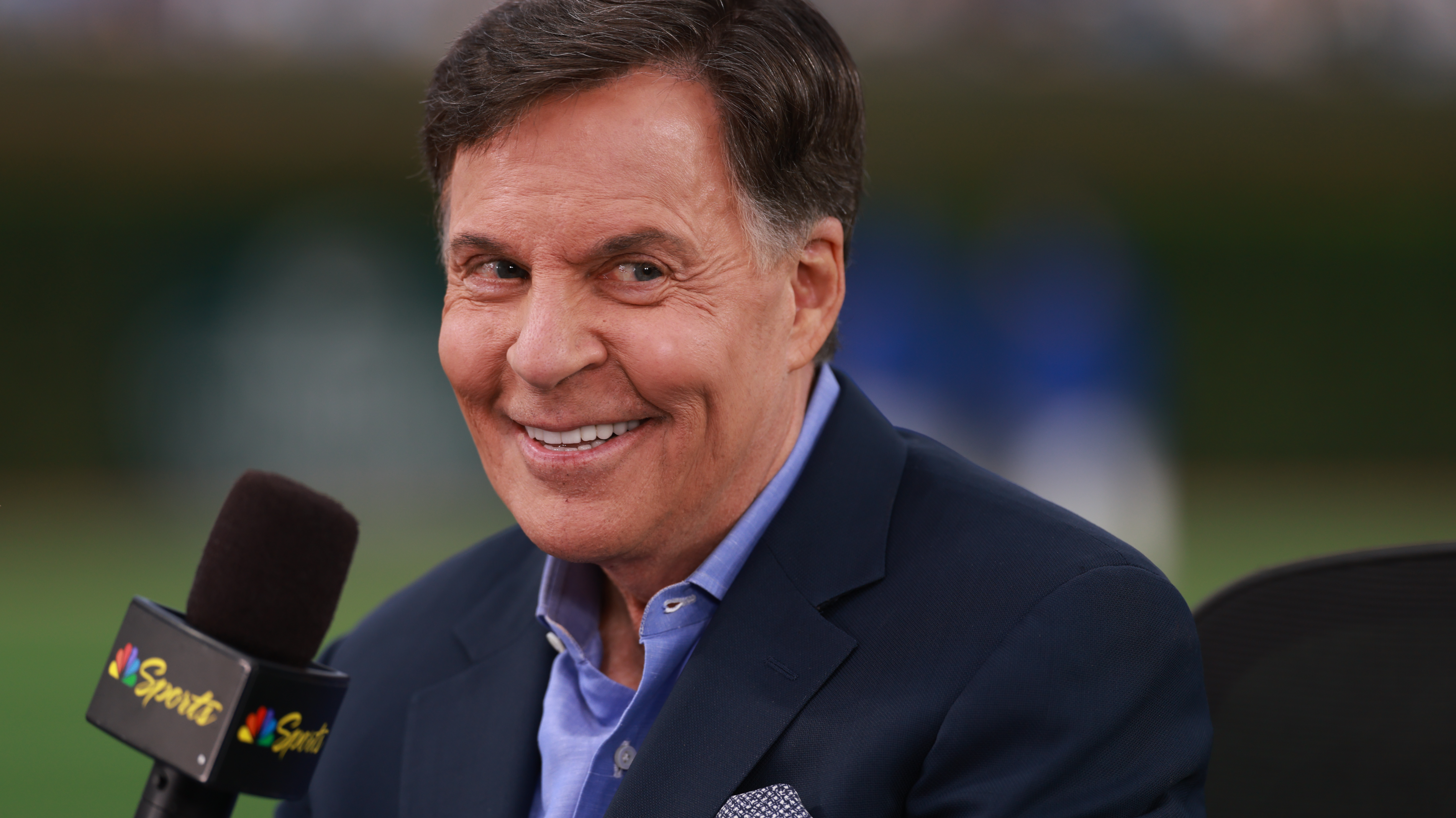 Bob Costas participates in a pregame segment on NBC Sports before a game between the San Francisco Giants and the Chicago Cubs at Wrigley Field on June 7, 2026 in Chicago, Illinois.