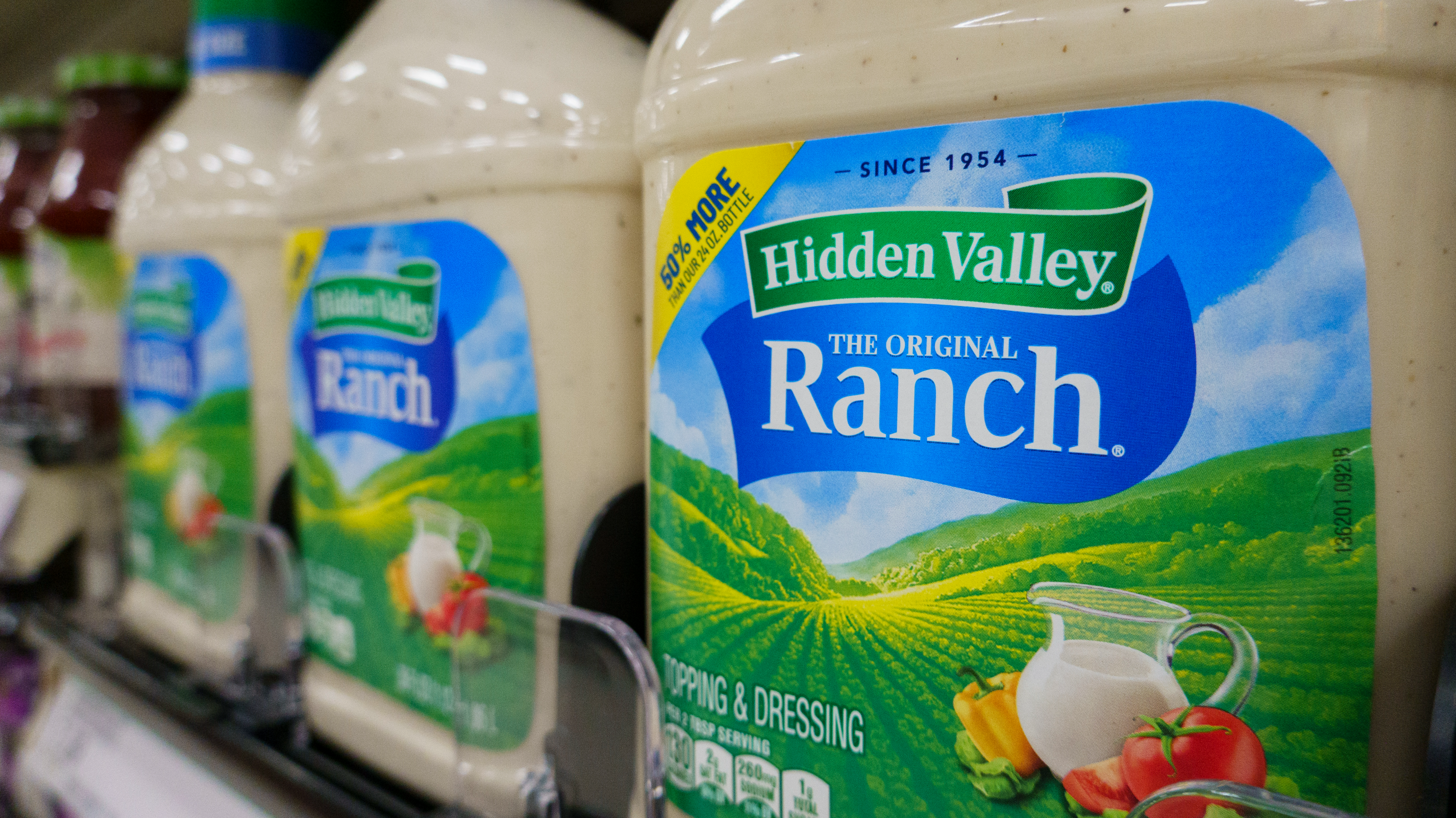  Bottles of Hidden Valley Ranch for sale are displayed in a store on July 22, 2026 in Washington, DC.